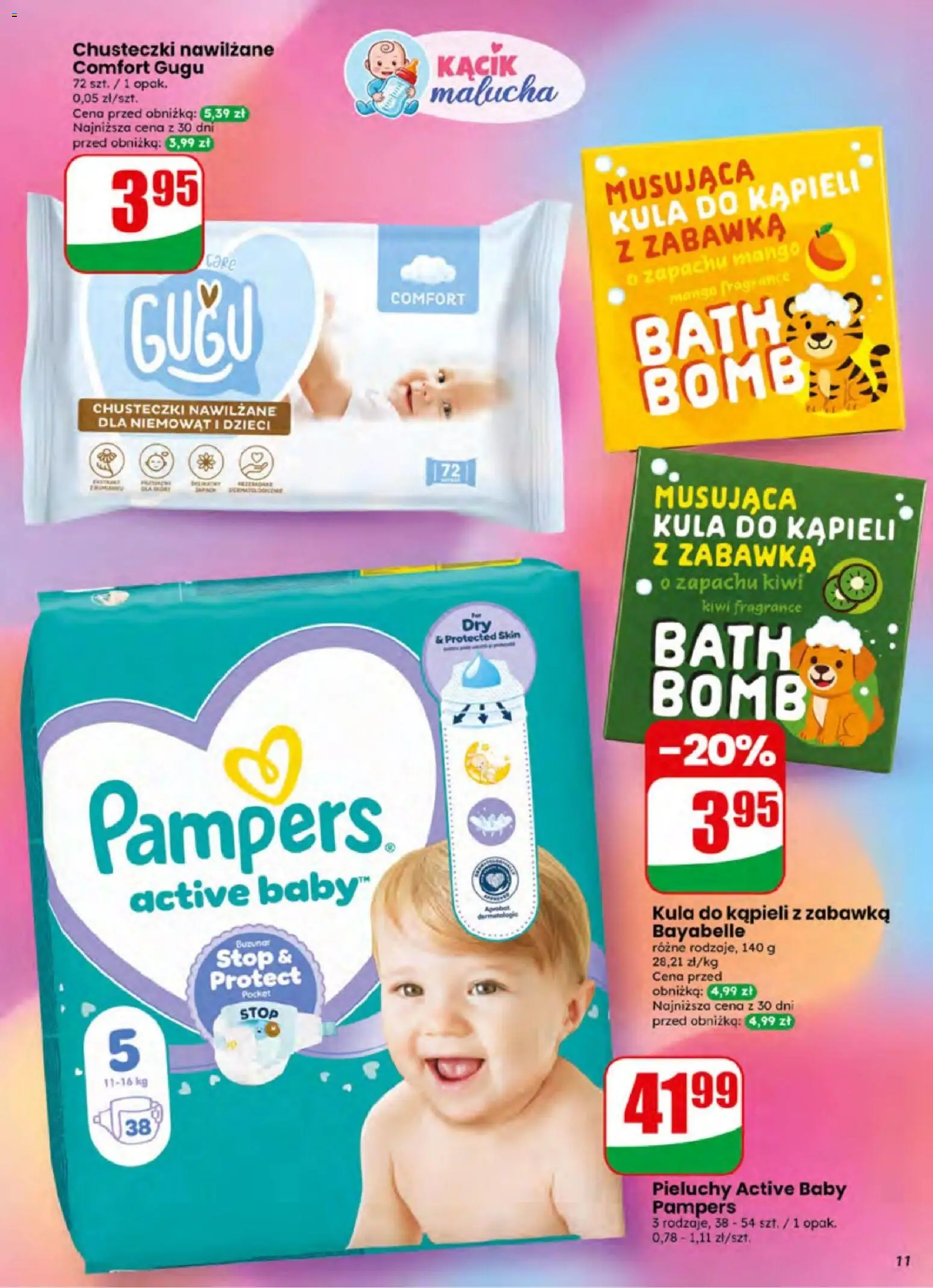 Dino gazetka od 24.06.2026 | Strona: 11 | Produkty: Mango, Kula do kąpieli, Pampers, Kiwi