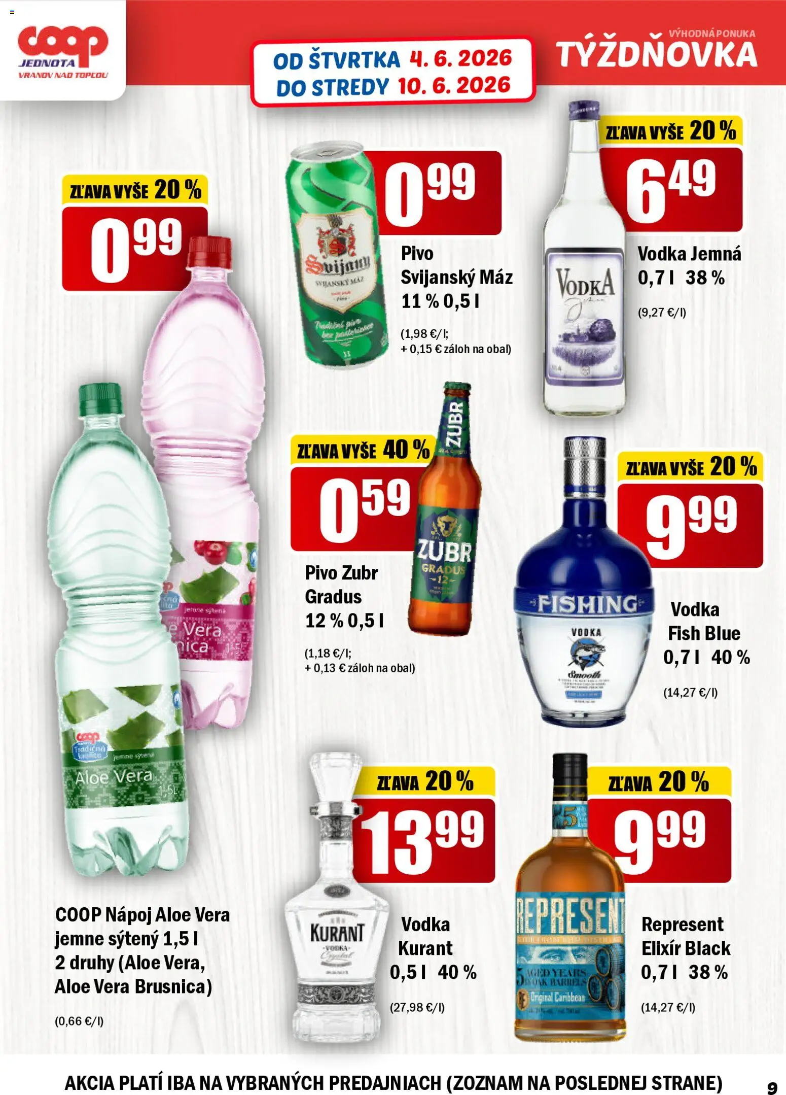 Nové COOP Jednota akcie – leták je platný od 04.06.2026 | Strana: 9 | Produkty: Pivo, Vodka