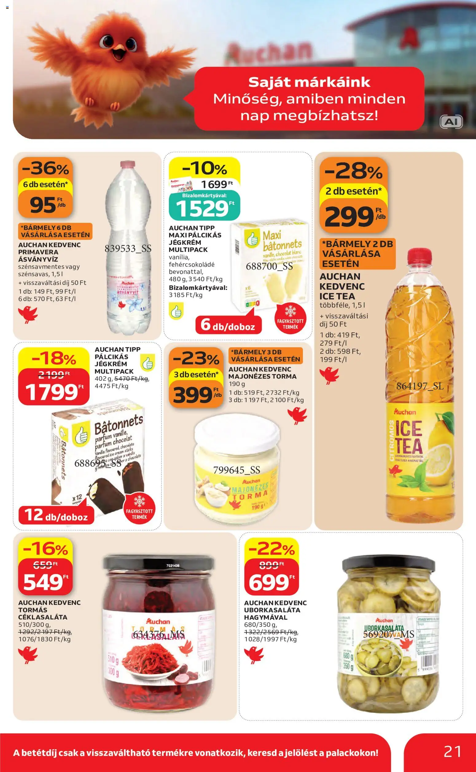 Auchan akciós ujság - amely érvényes a következő dátumtól: 2026.08.27. | Oldal: 21 | Termékek: Torma, Parfüm, Ásványvíz, Jégkrém