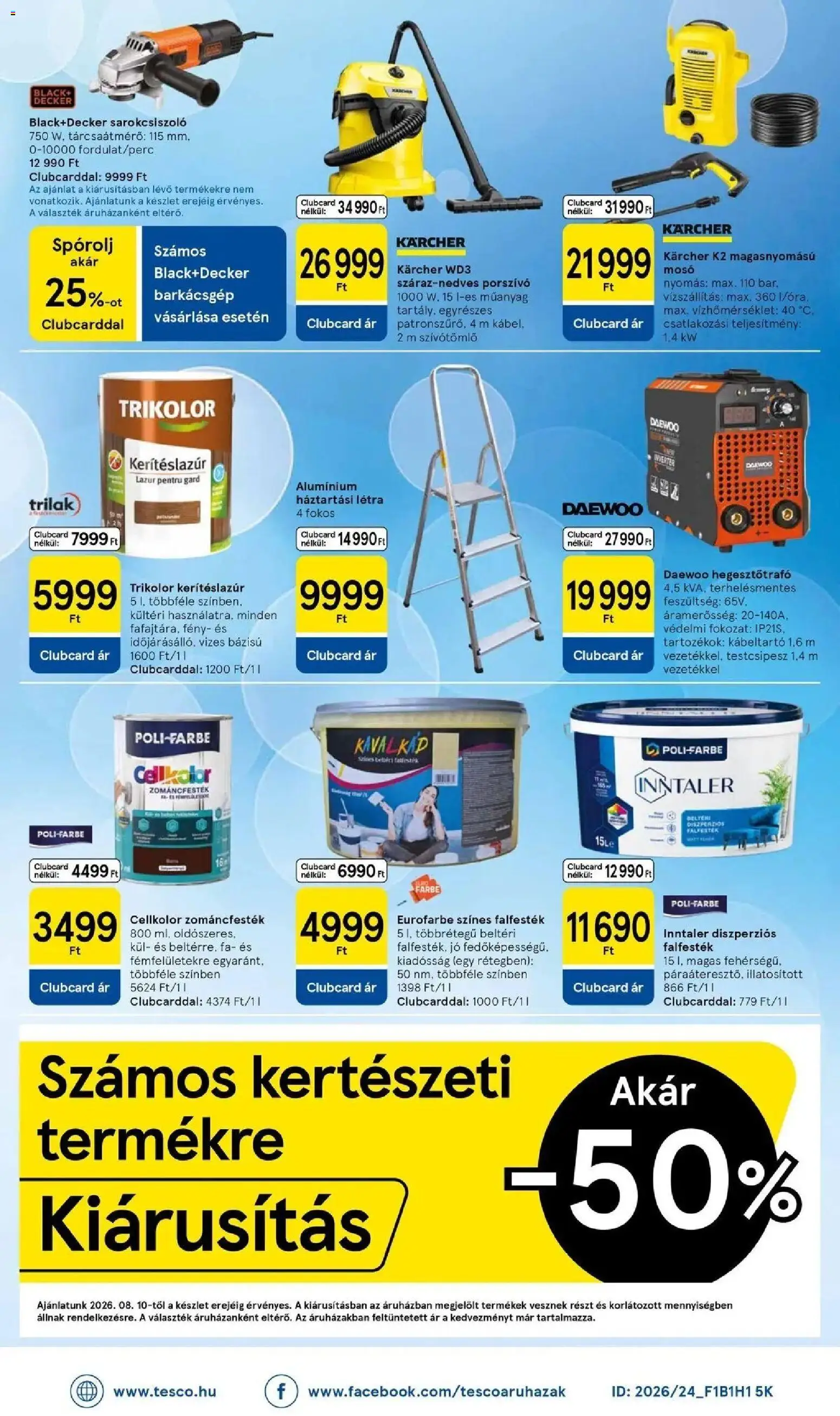 Tesco akciós ujság - amely érvényes a következő dátumtól: 2026.08.13. | Oldal: 40 | Termékek: Porszívó, FA, Létra, Kärcher