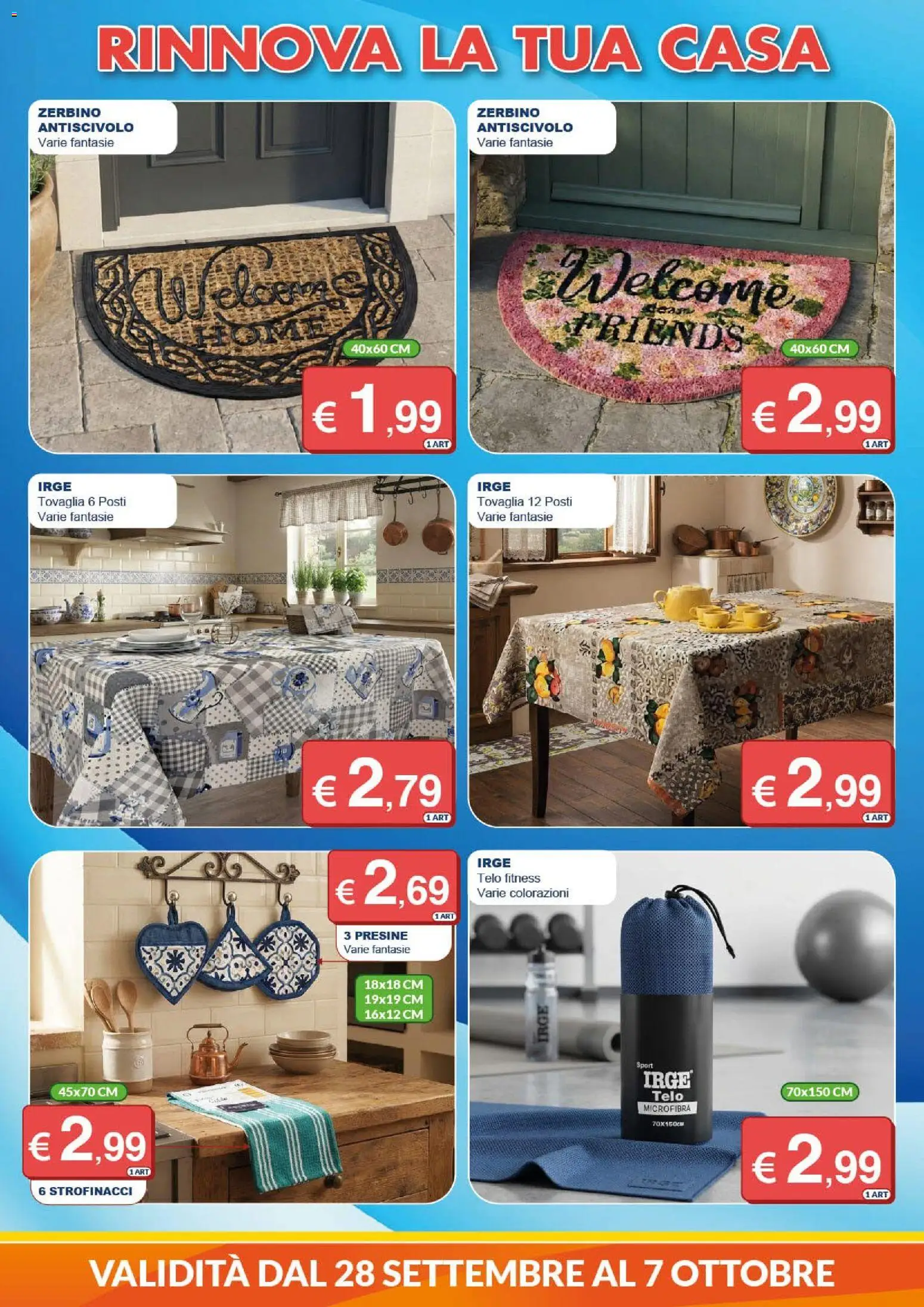 Volantino Mister Risparmio del 28/09/2026 | Pagina: 6 | Prodotti: Tovaglia, Strofinacci, Zerbino