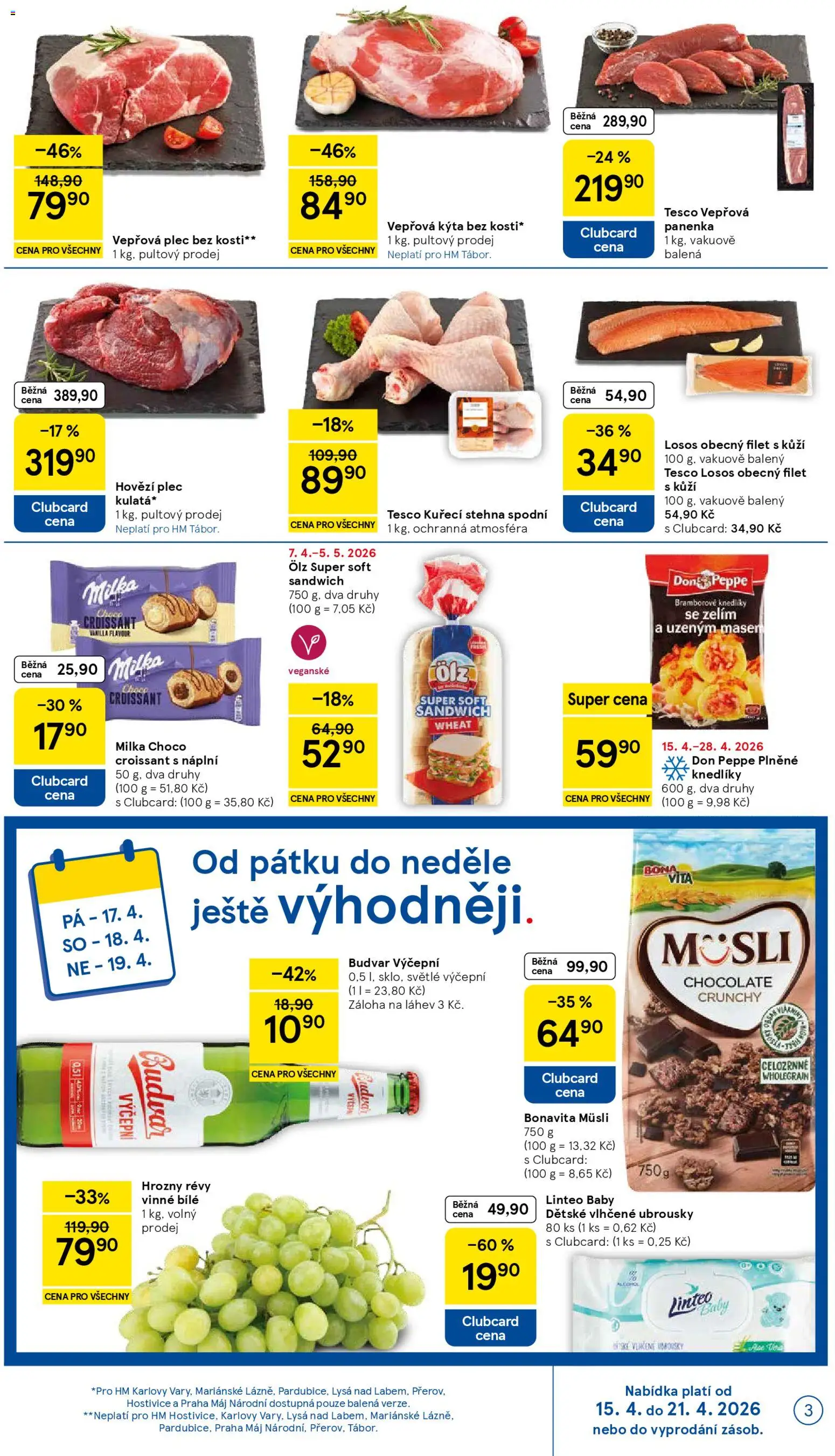 Tesco leták - Hypermarket od 15.04.2026 | Strana: 3 | Produkty: Losos, Filet, Vepřová plec, Müsli