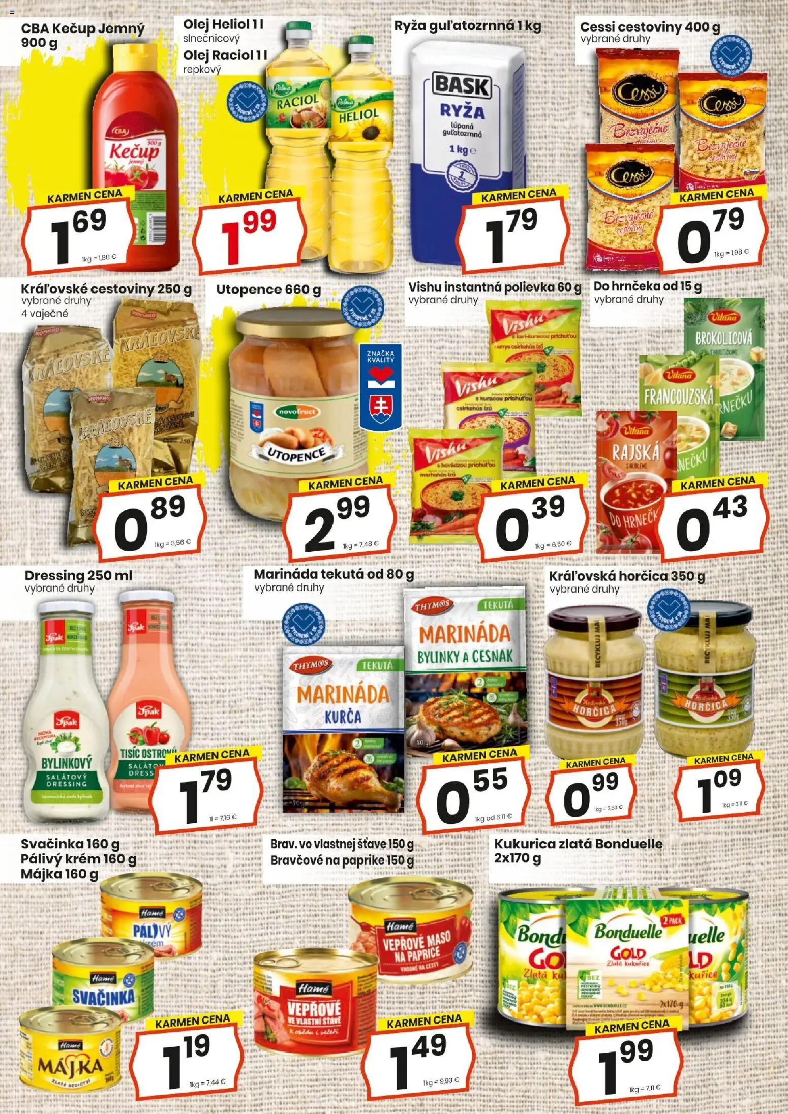 Nové KARMEN CBA akcie – leták je platný od 16.07.2026 | Strana: 9 | Produkty: Olej, Ryža, Cesnak, Kurča