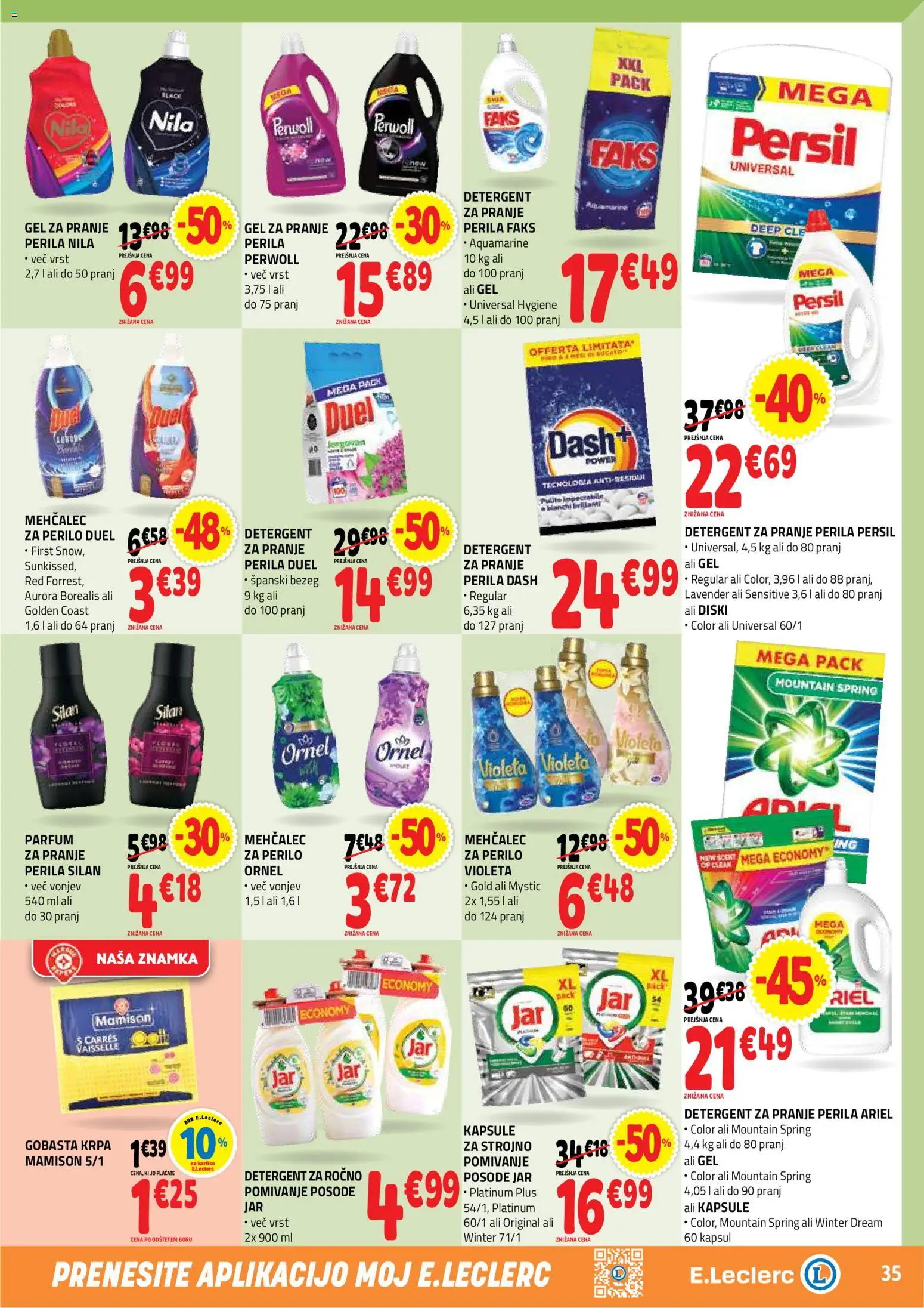 Novi E.leclerc katalog ponudbe – veljaven od 28.10.2026 | Stran: 35 | Izdelki: Mehčalec, Parfum, Detergent