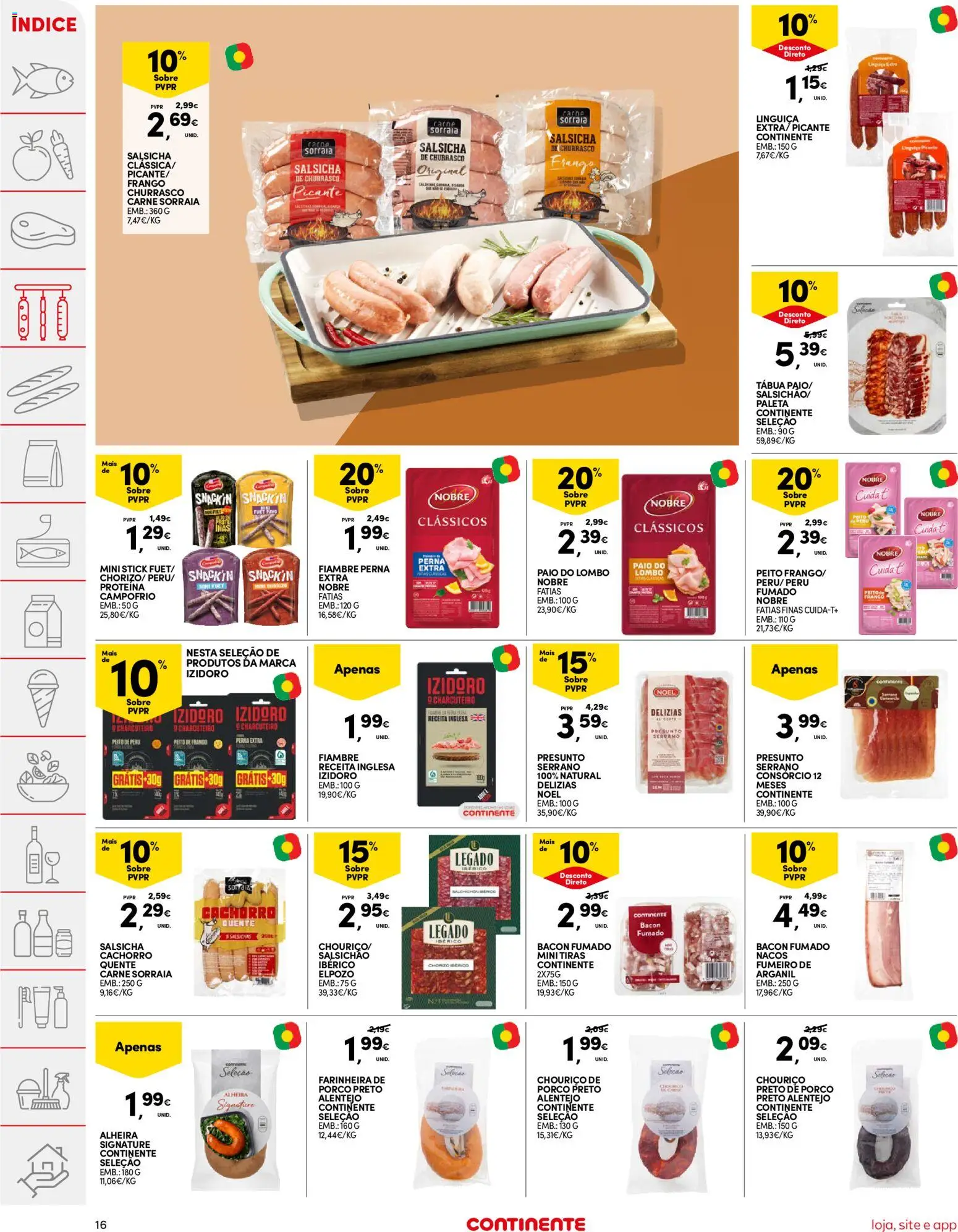Continente folheto │ válido de 16.06.2026 | Página: 16 | Produtos: Bacon, Presunto, Chouriço, Carne