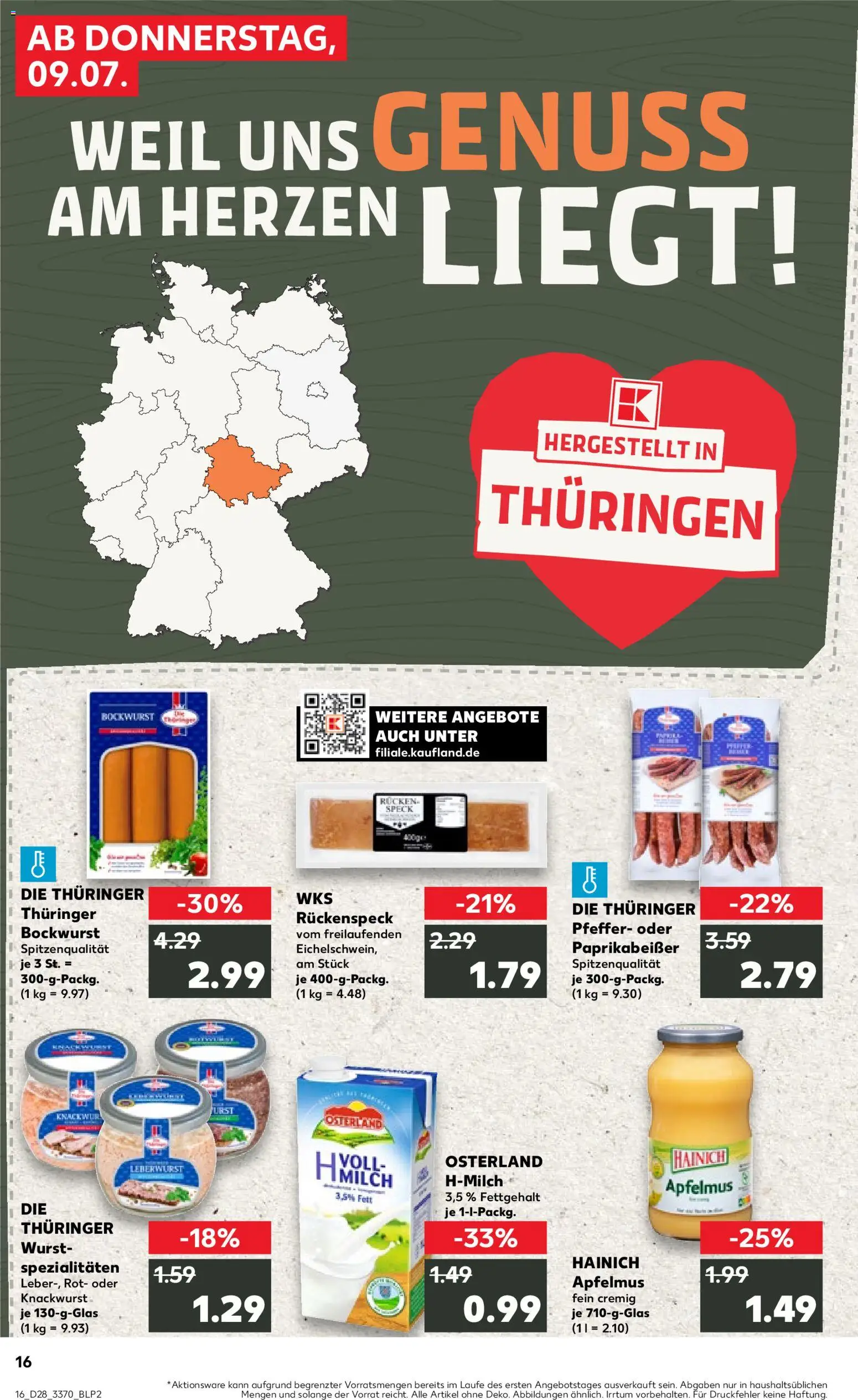 Kaufland Prospekt Jena – gültig ab 09.07.2026 | Seite: 16 | Produkte: Bockwurst, Pfeffer, Wurst