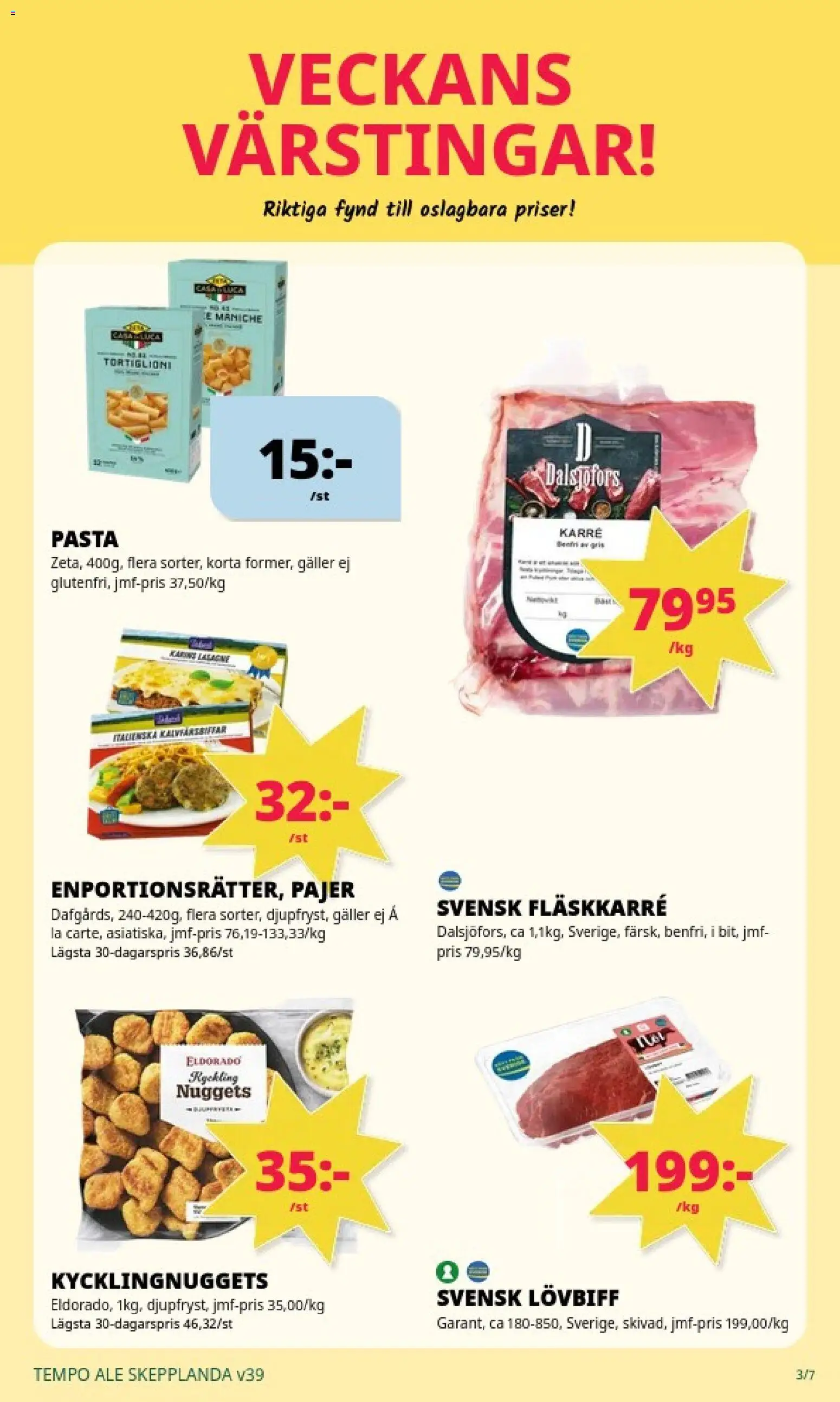 Tempo reklamblad aktuell från 20/09/2026 | Sida: 3 | Produkter: Galler, Fläskkarré, Lövbiff, Kyckling