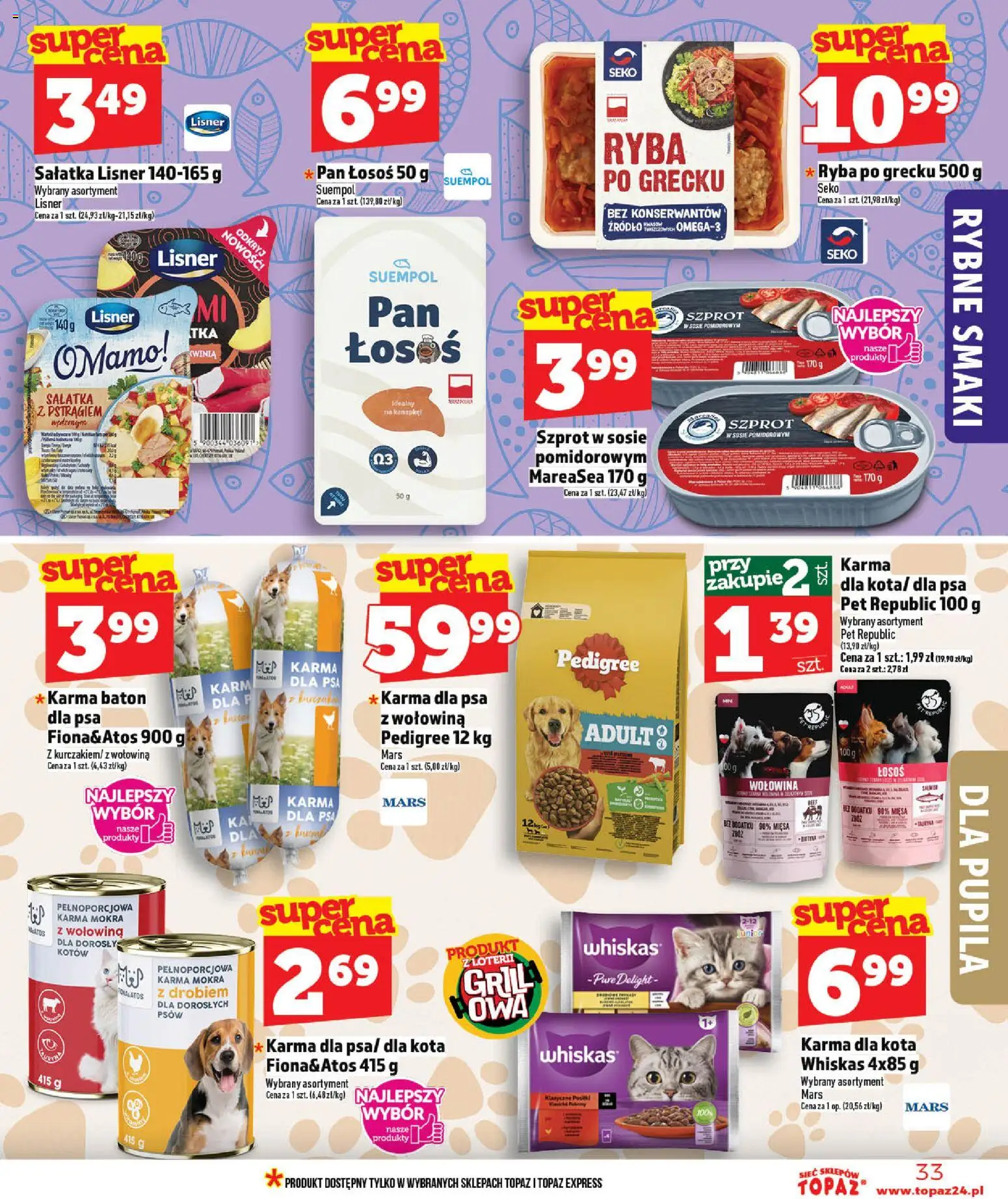 Topaz gazetka - MAZ od 14.05.2026 | Strona: 33 | Produkty: Grill, Pedigree, Baton, Wołowina