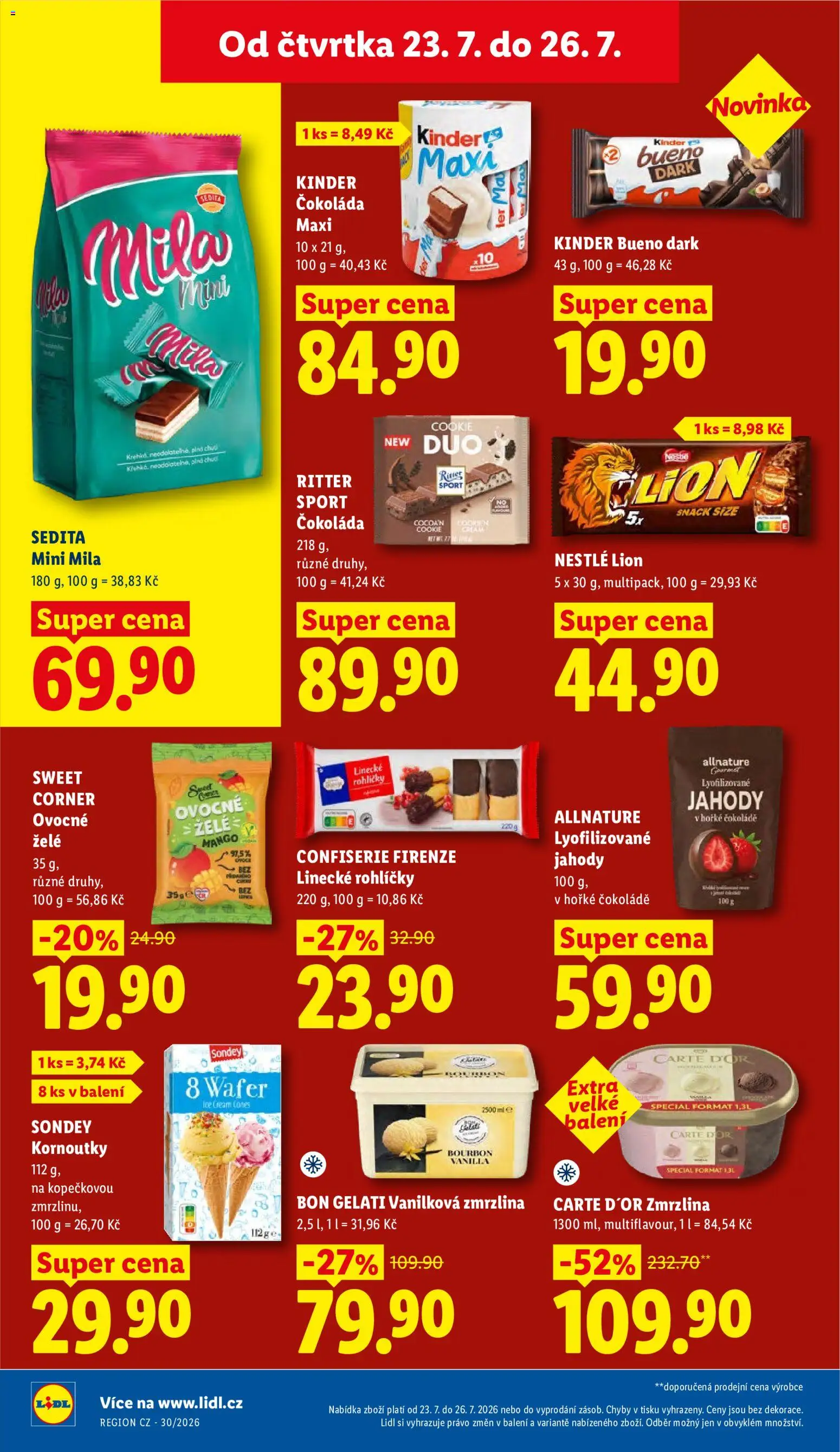 Lidl leták od 23.07.2026 | Strana: 24 | Produkty: Carte D'Or zmrzlina, Zmrzlina, Ritter Sport, Linecké rohlíčky