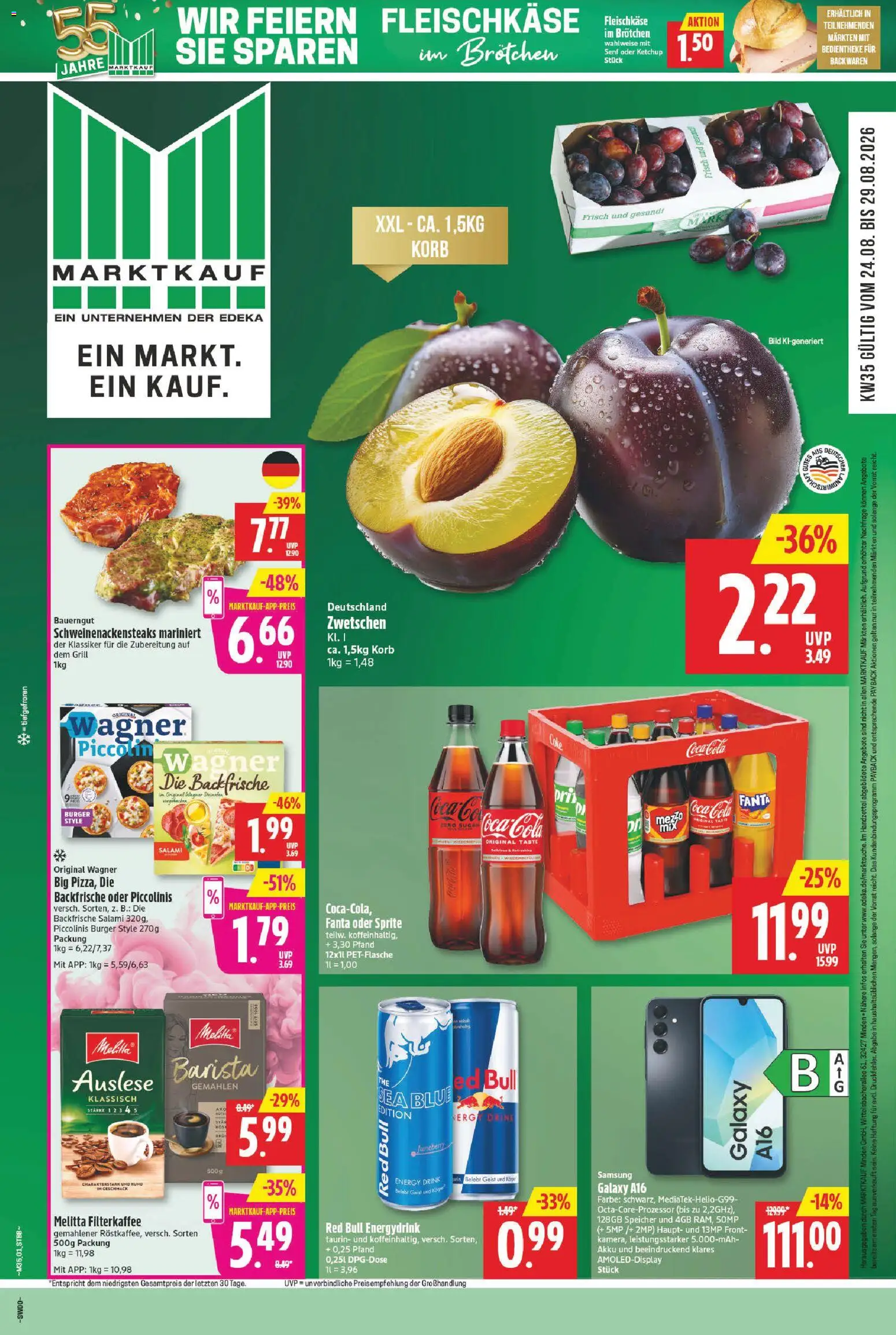 Marktkauf Prospekt – gültig ab 24.08.2026 | Seite: 1 | Produkte: Red bull, Burger, Bauerngut, Piccolinis