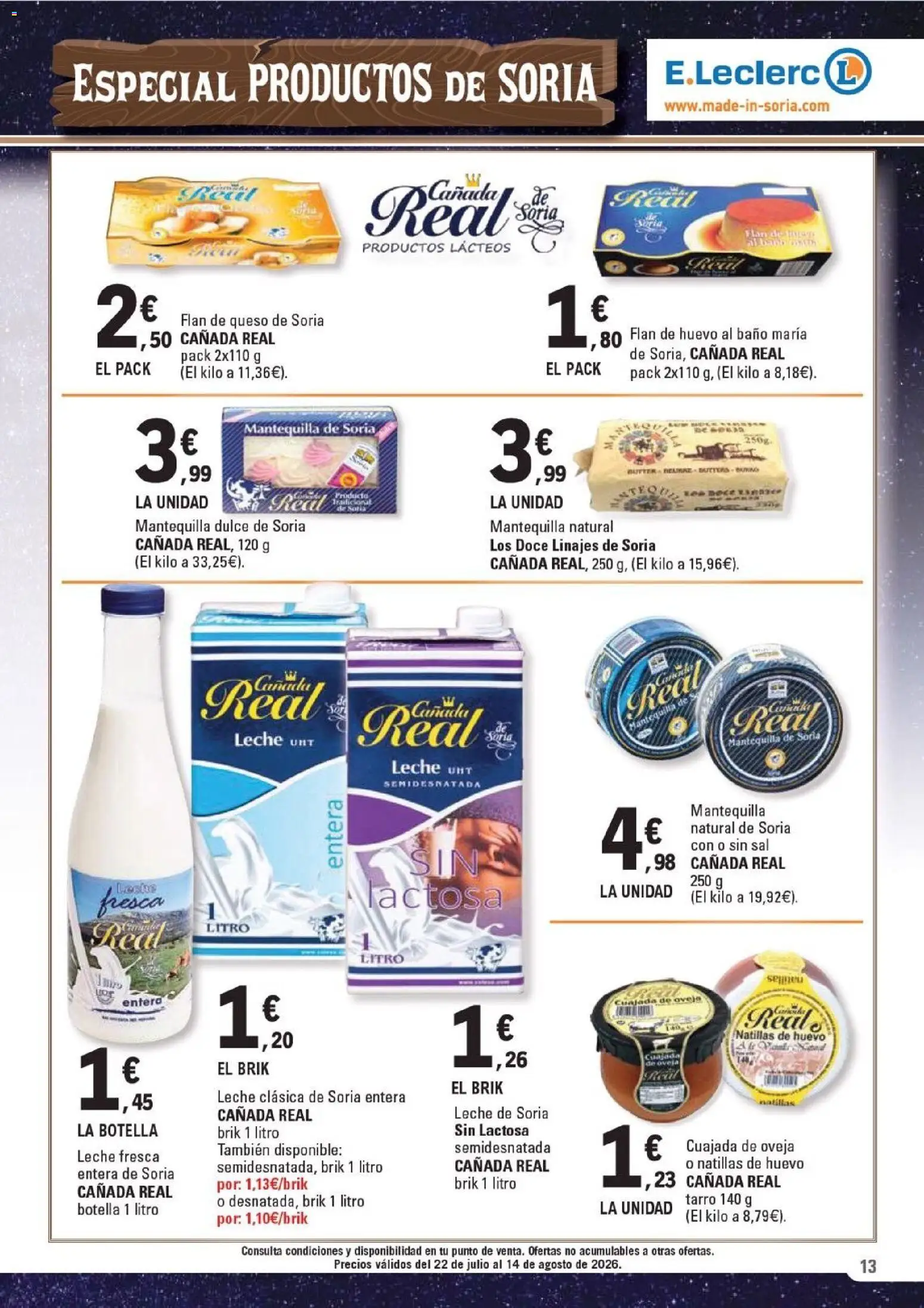 E.Leclerc Soria │ válido desde el 22/07/2026 | Página: 13 | Productos: Leche, Queso, Συσκευή ροής, Baño