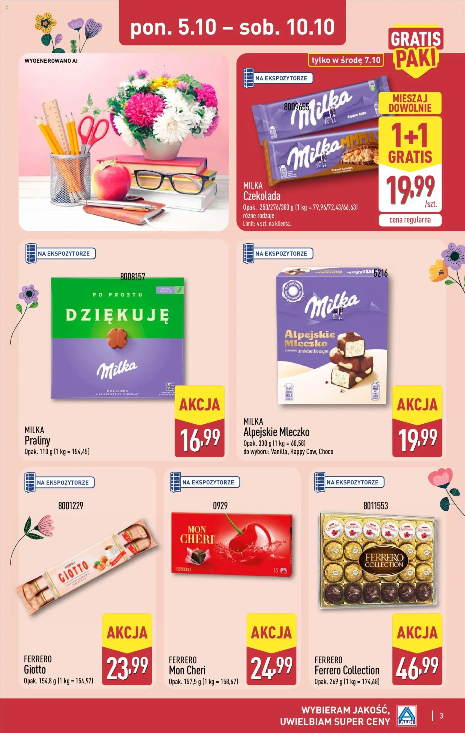 Aldi gazetka - Dzień nauczyciela od 05.10.2026 | Strona: 3 | Produkty: Ferrero Collection, Praliny, Milka, Czekolada