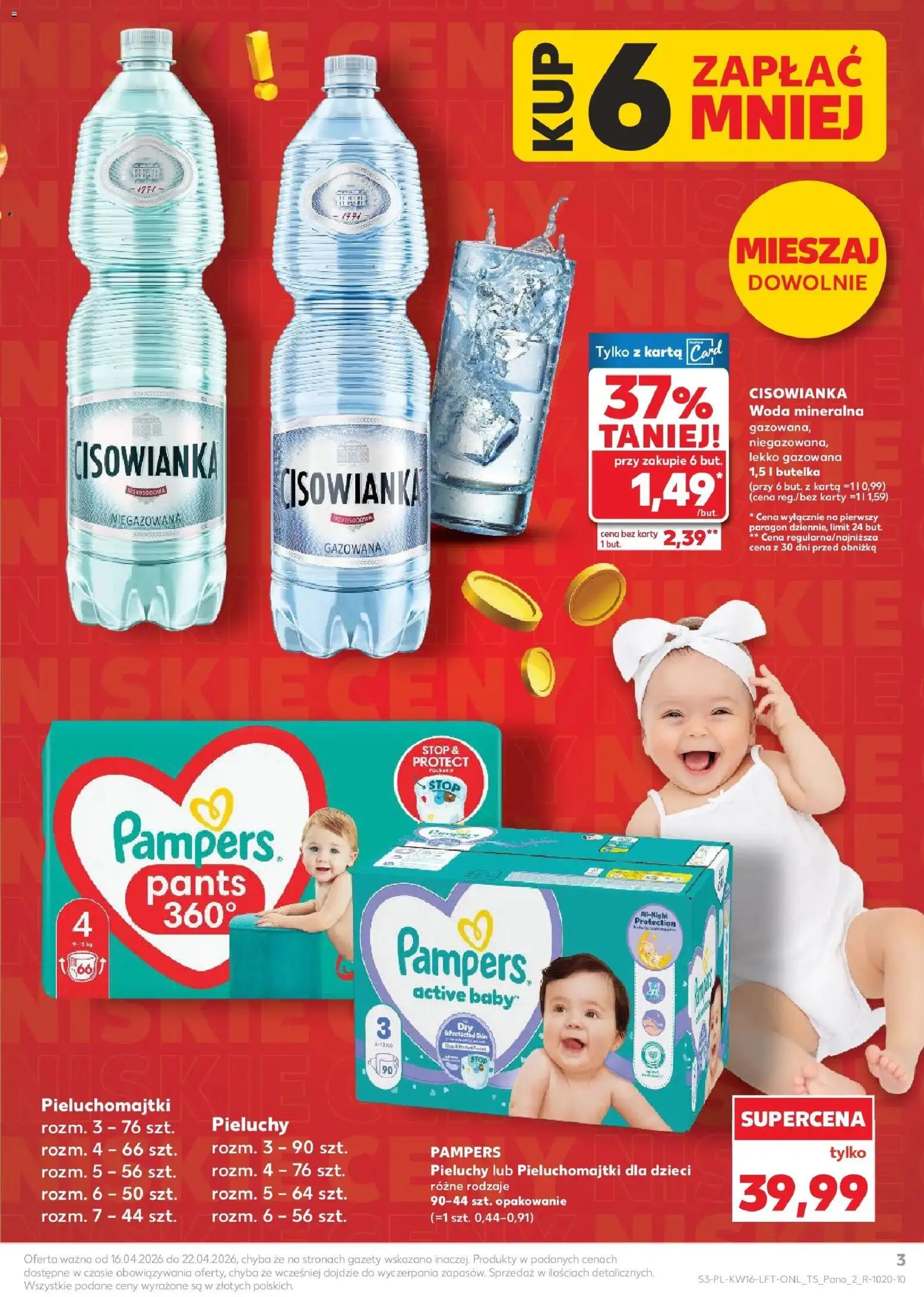 Kaufland gazetka od 16.04.2026 | Strona: 3 | Produkty: Karta, Pampers, Pieluchomajtki, Woda