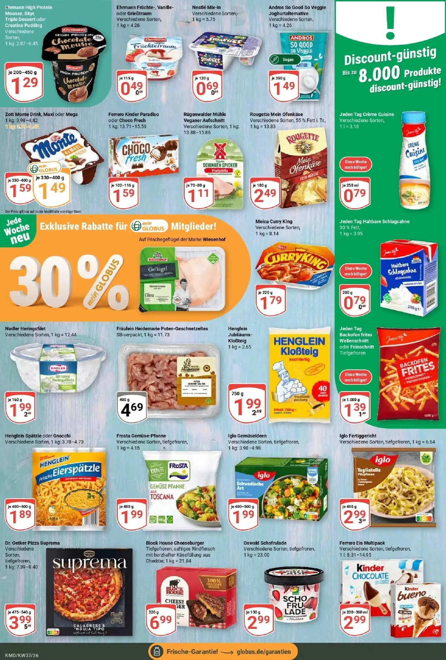 Globus Prospekt Köln – gültig ab 07.09.2026 | Seite: 12 | Produkte: Iglo, Kinder bueno, Pizza, Sahne