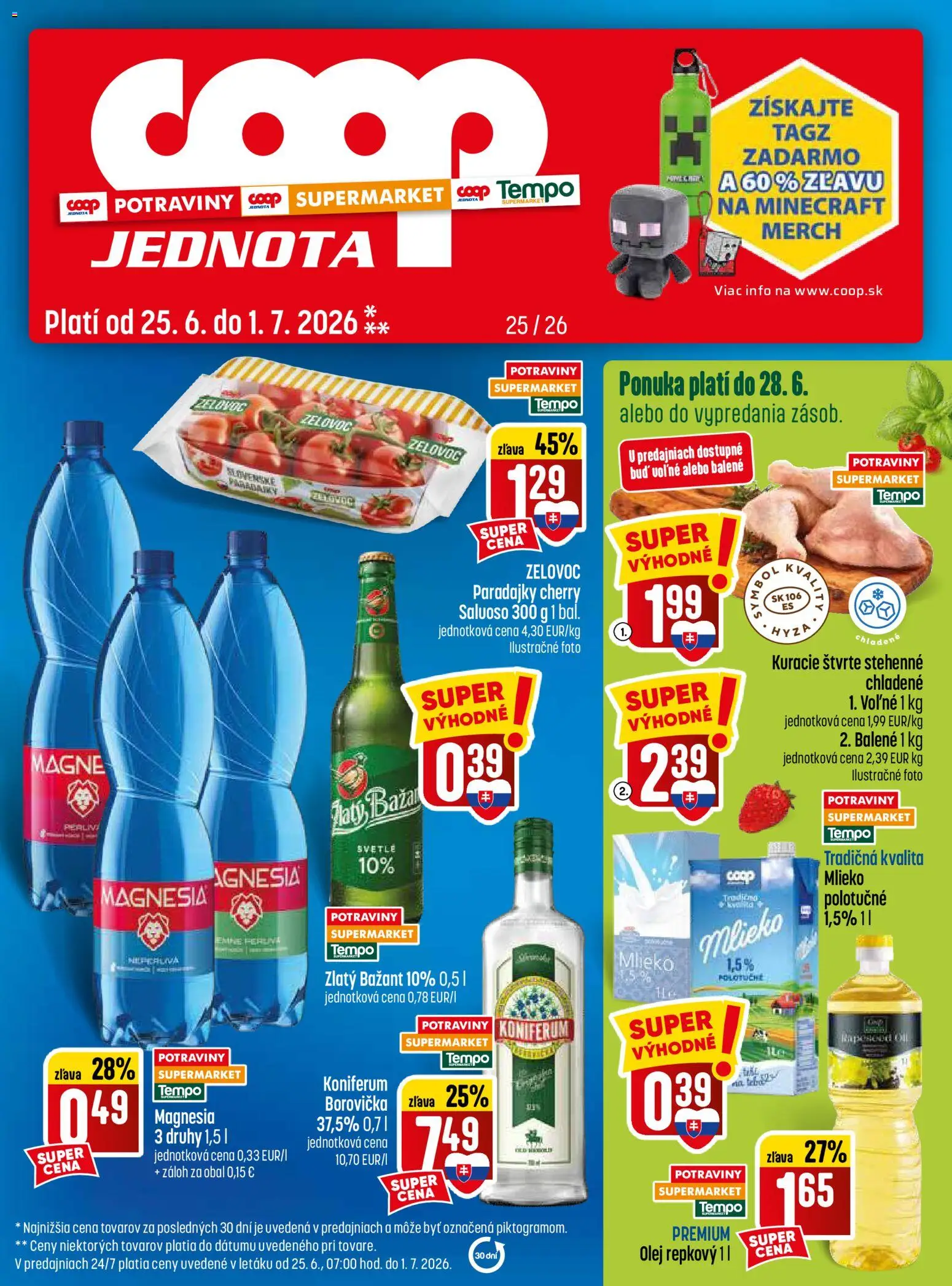 Nové COOP Jednota akcie – leták je platný od 25.06.2026 | Strana: 1 | Produkty: Paradajky, Borovička, Koniferum, Magnesia