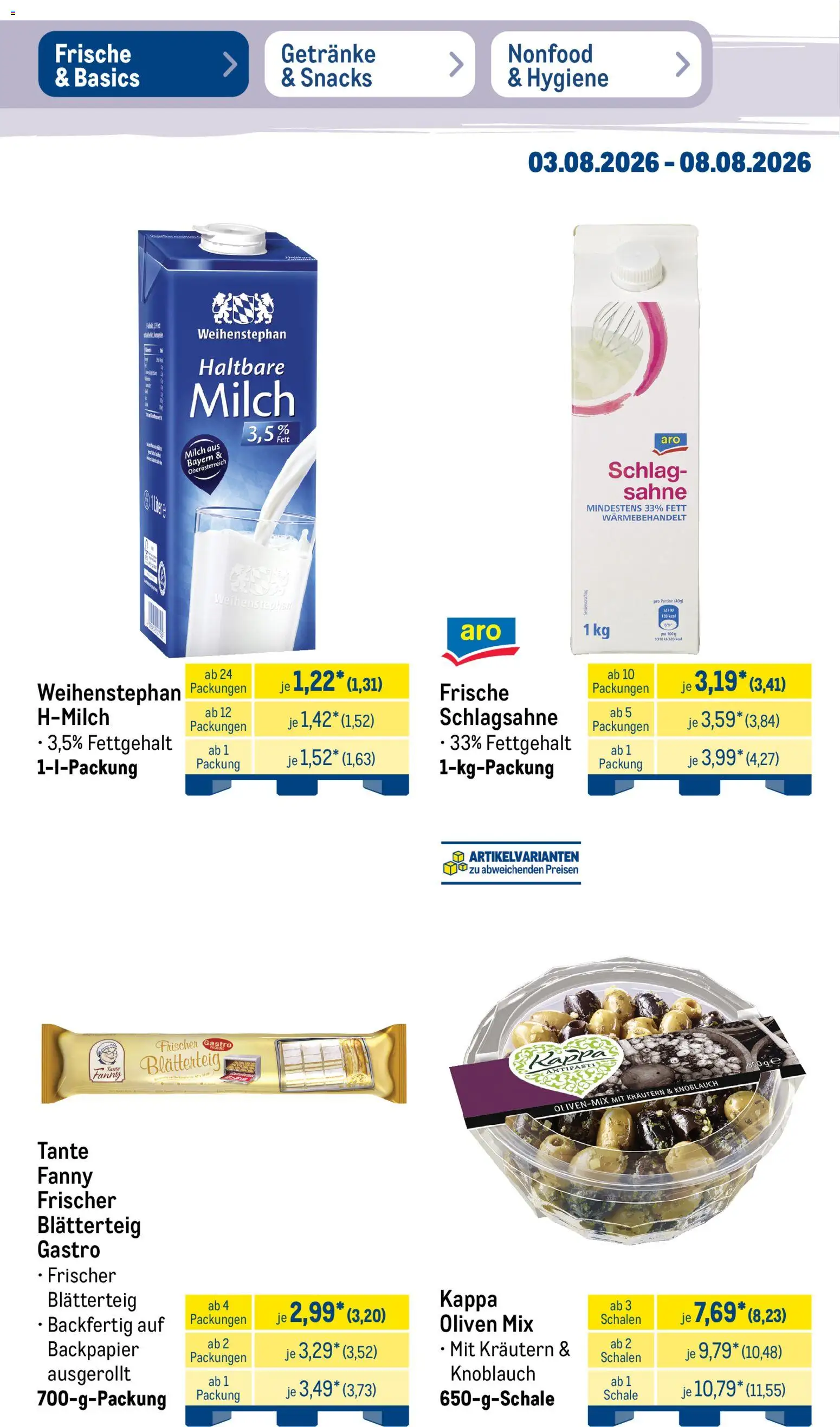 Metro Prospekt – gültig ab 03.08.2026 | Seite: 16 | Produkte: Schlagsahne, Haltbare milch, Knoblauch, Sahne