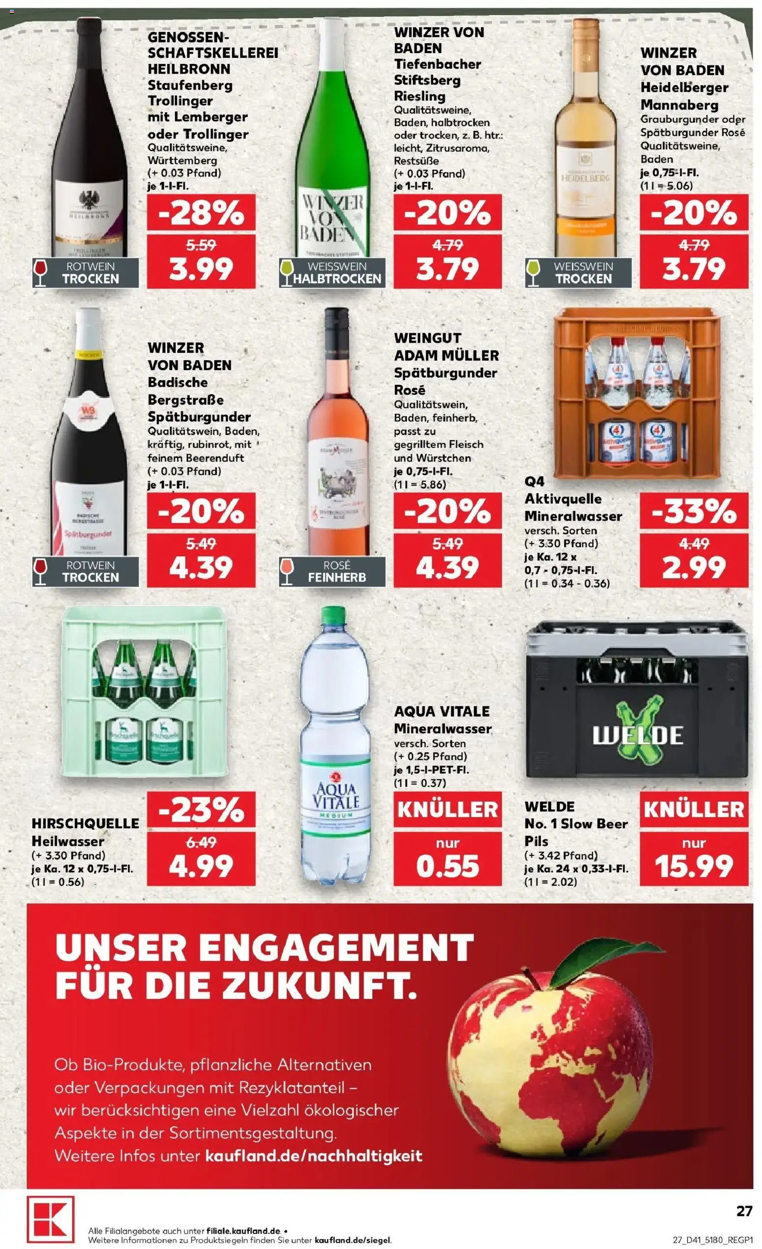 Prospekt Kaufland ab 08.10.2026 » Angebote Online zum Blättern | Seite: 27 | Produkte: Weißwein, Rotwein, Mineralwasser, Fleisch