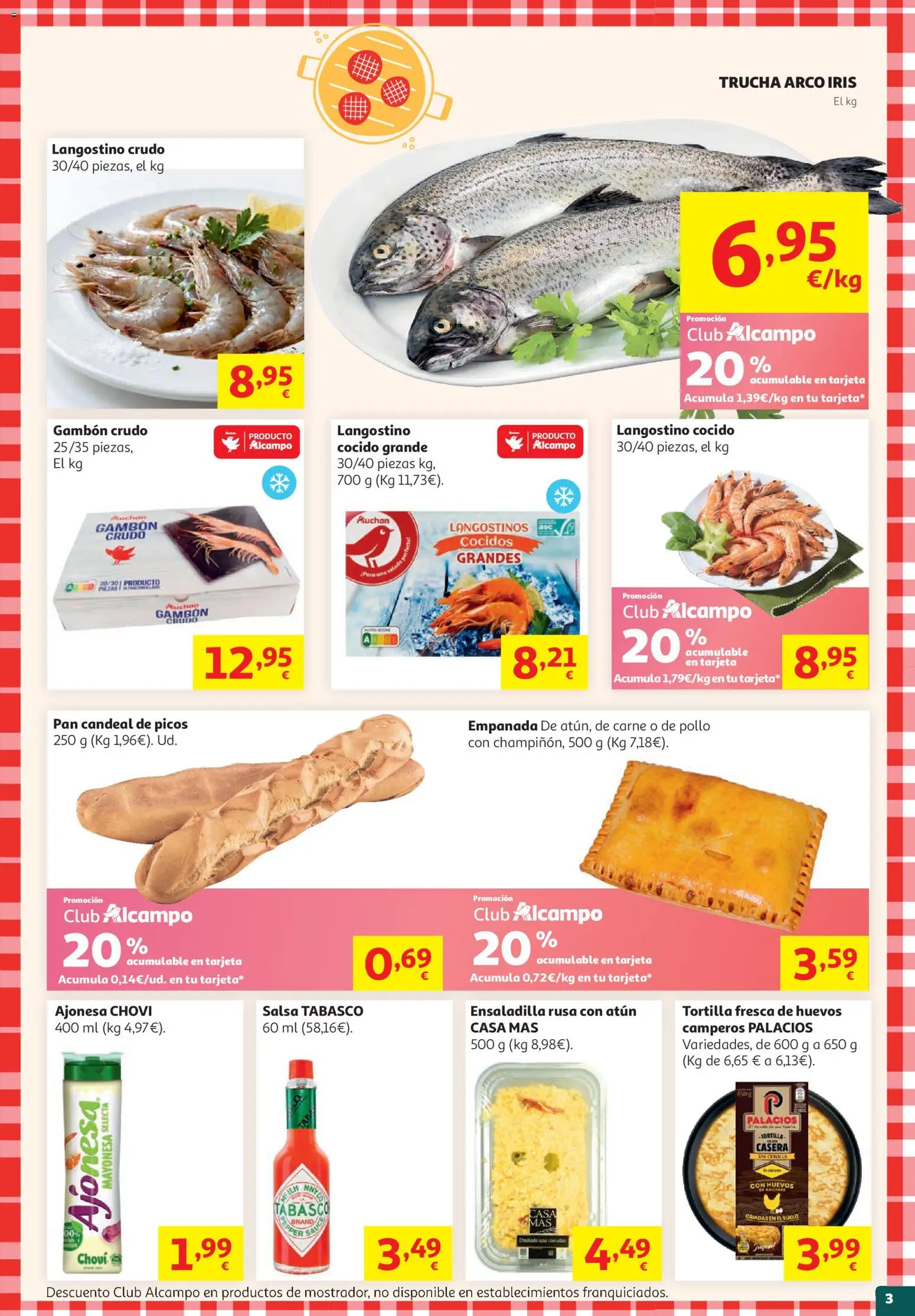 Alcampo Superstore Cat │ válido desde el 19.05.2026 | Página: 3 | Productos: Ensaladilla, Huevos, Pan, Langostino