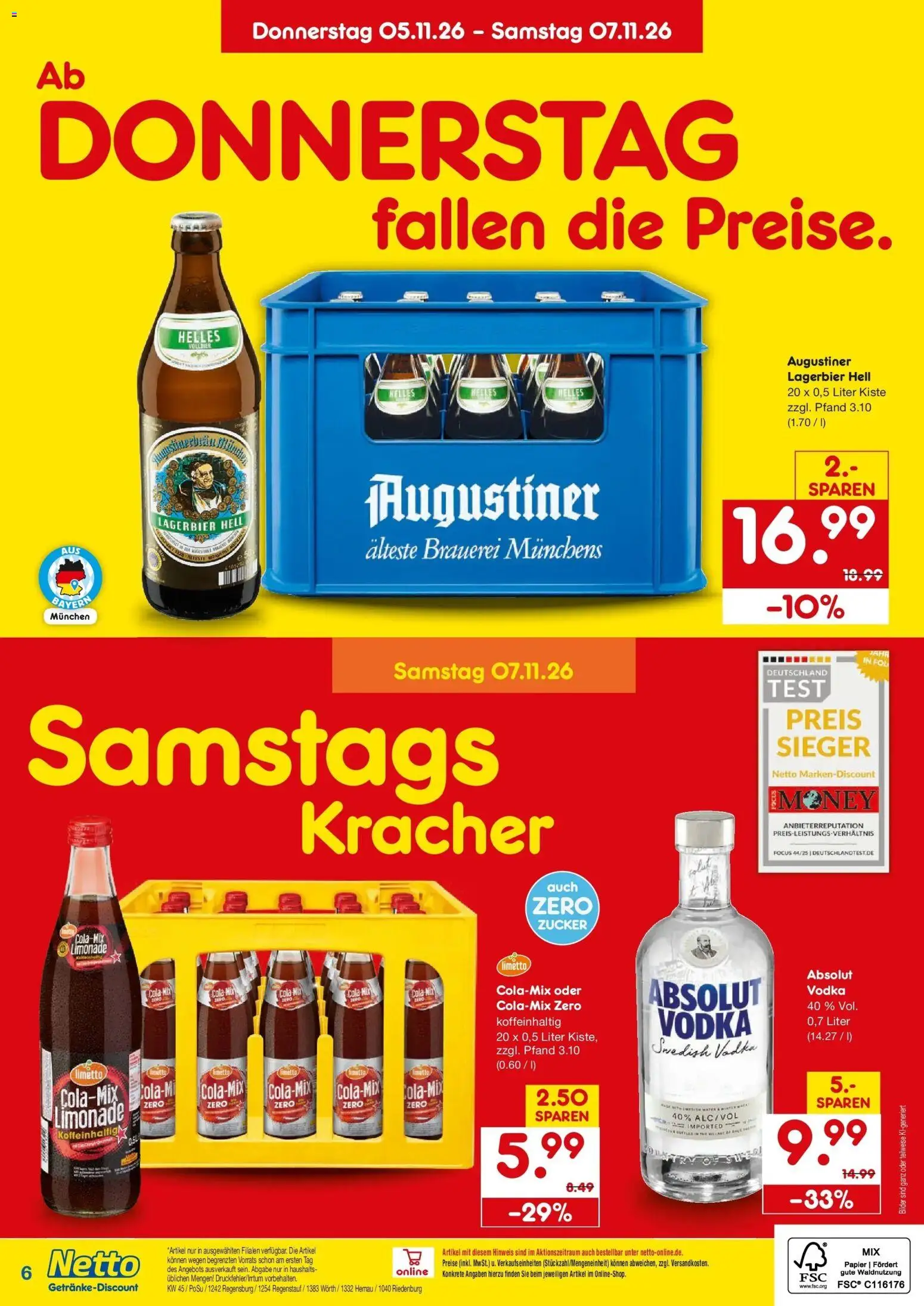 Netto Marken-Discount Prospekt Regenstauf – gültig ab 02.11.2026 | Seite: 6 | Produkte: Cola, Limonade, Zucker, Vodka