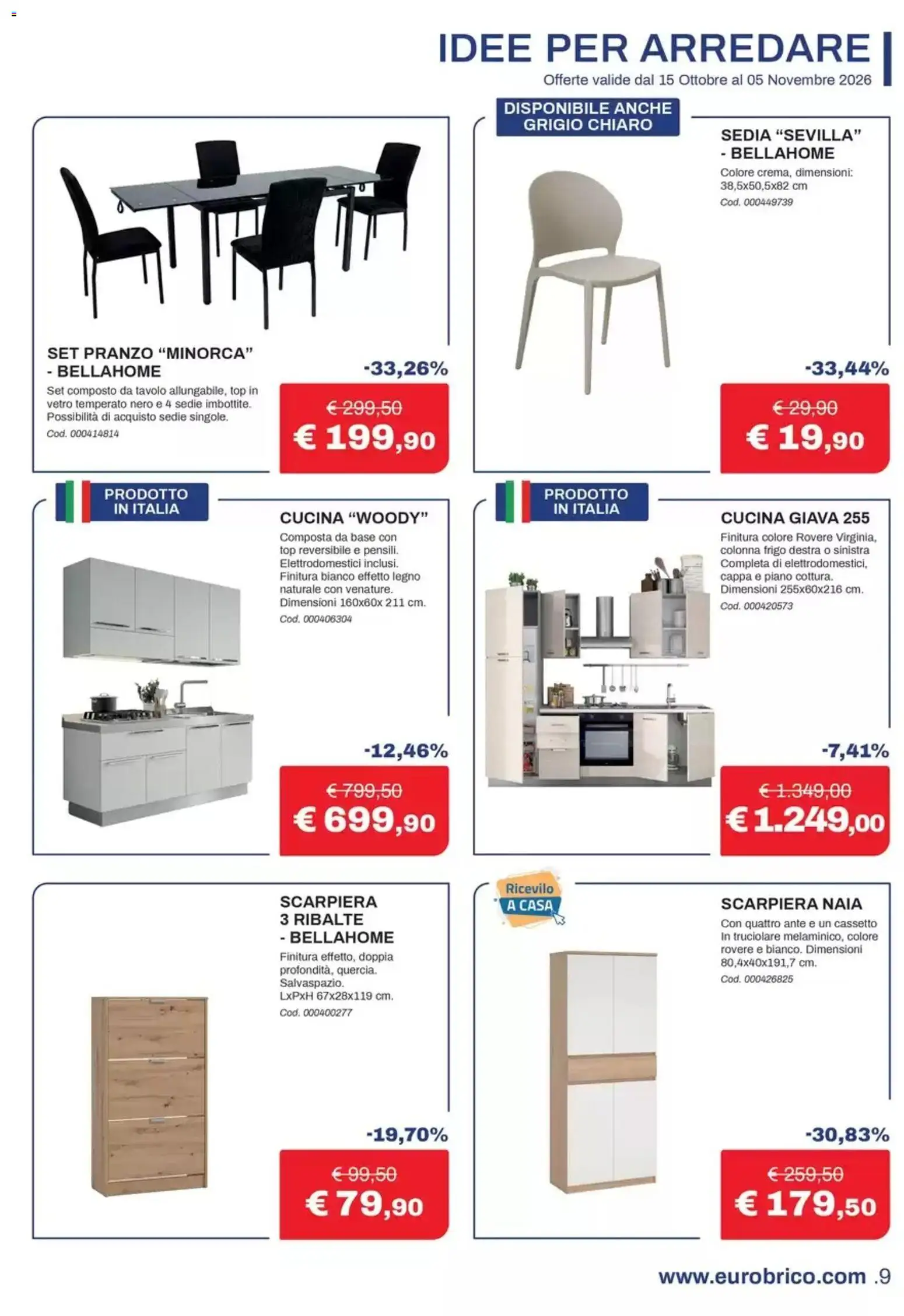 Volantino Eurobrico del 15/10/2026 | Pagina: 9 | Prodotti: Top, Scarpiera, Tavolo, Sedia