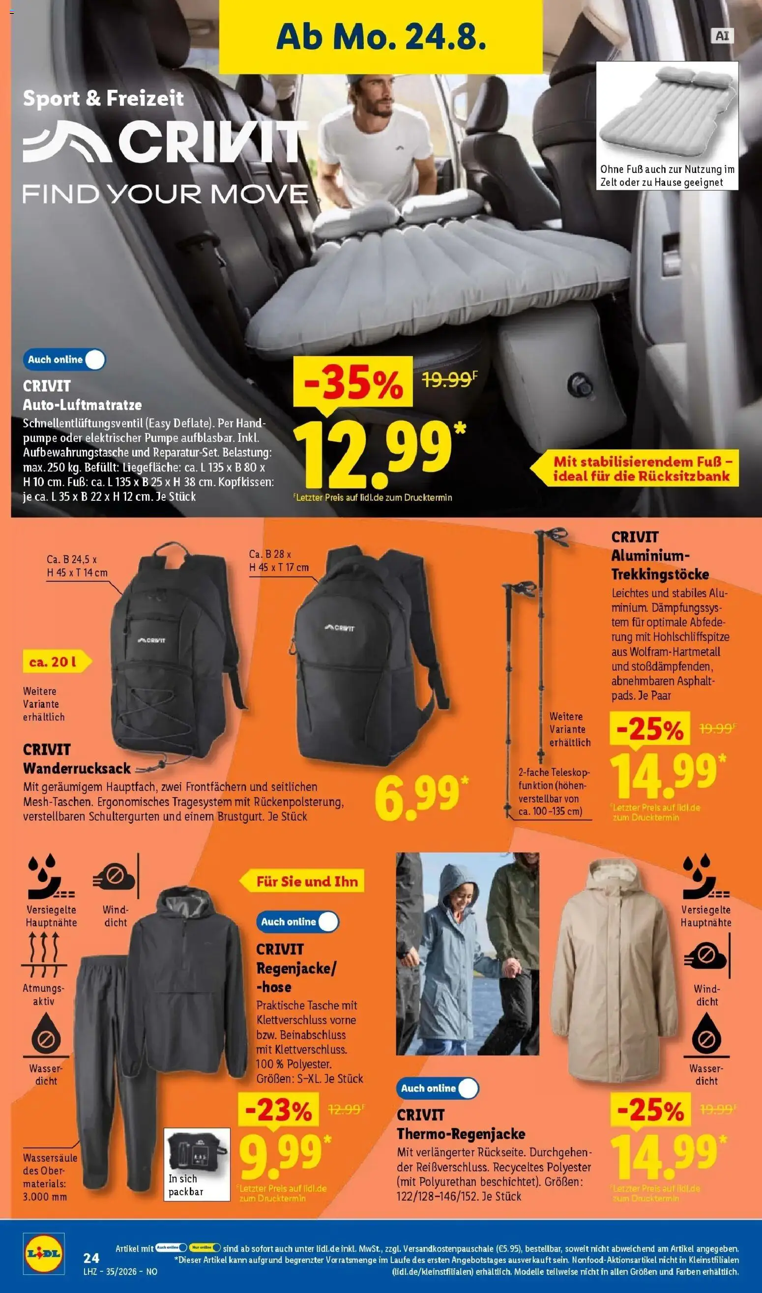 Lidl Prospekt Wahlstedt (ab 24.08.2026) zum Blättern » Angebote | Seite: 46 | Produkte: Tasche, Wanderrucksack, Wasser, Hose