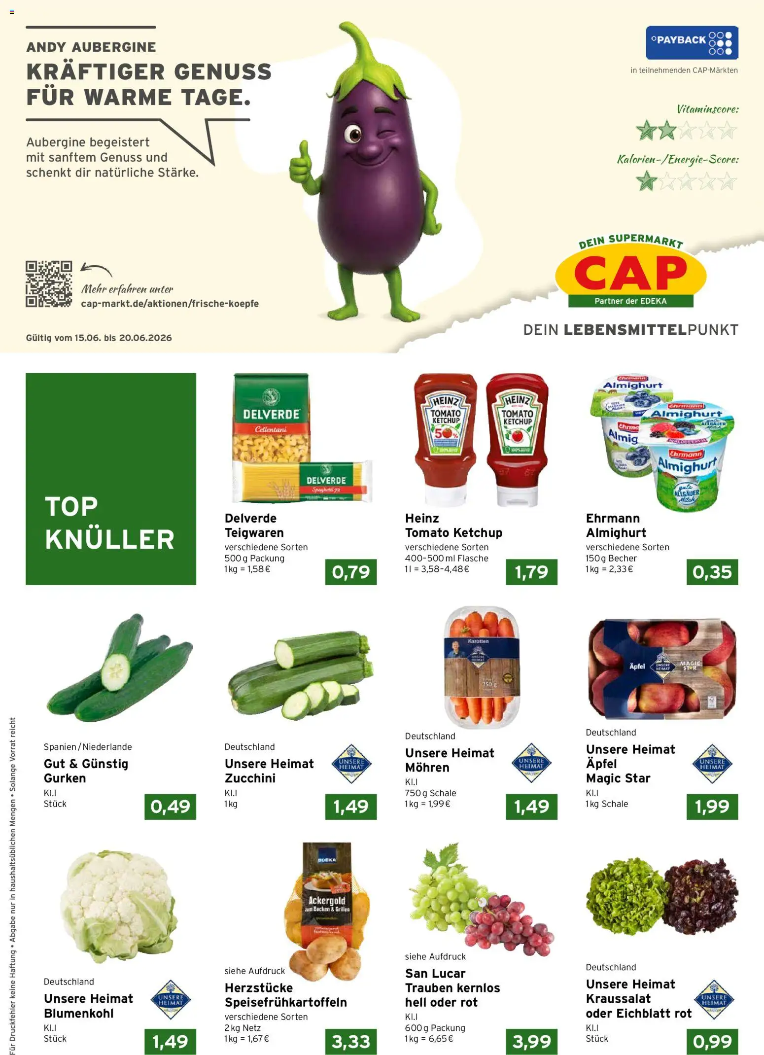 CAP Markt Prospekt – gültig ab 15.06.2026 | Seite: 1 | Produkte: Ehrmann almighurt, Äpfel, Aubergine, Ketchup