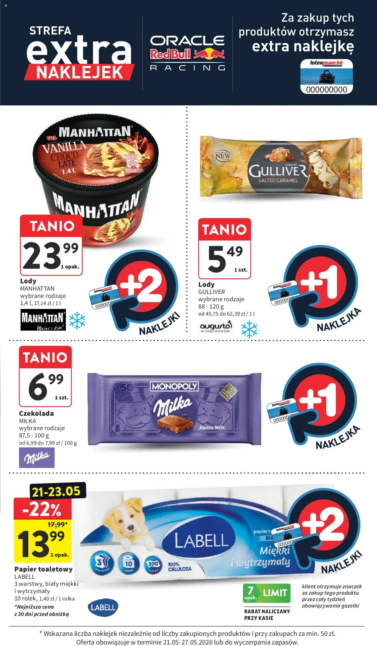Intermarche gazetka od 21.05.2026 | Strona: 11 | Produkty: Red bull, Papier toaletowy, Milka, Lody manhattan