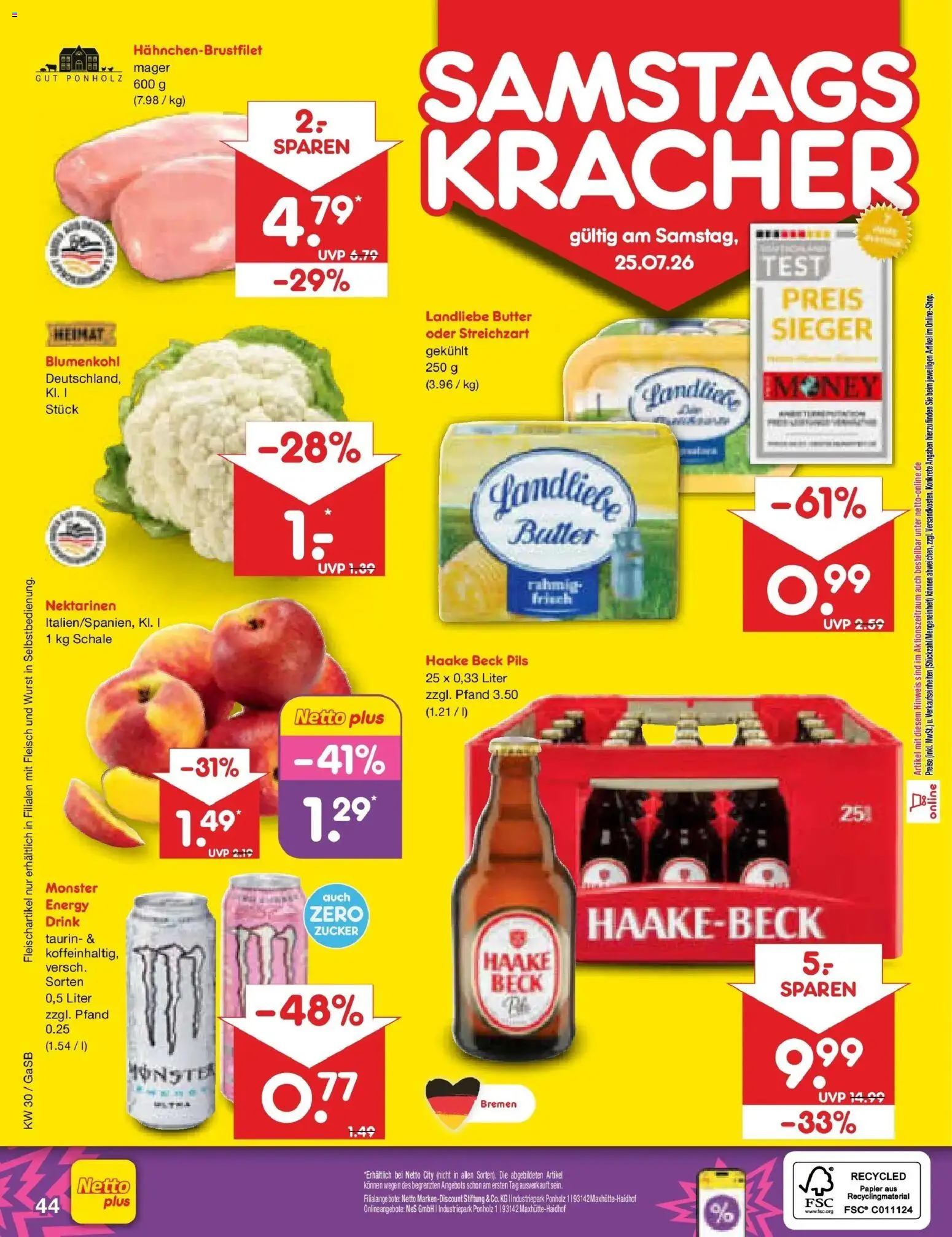 Netto Marken-Discount Prospekt Bremen-Lesum – gültig ab 20.07.2026 | Seite: 68 | Produkte: Butter, Landliebe butter, Monster, Fleisch