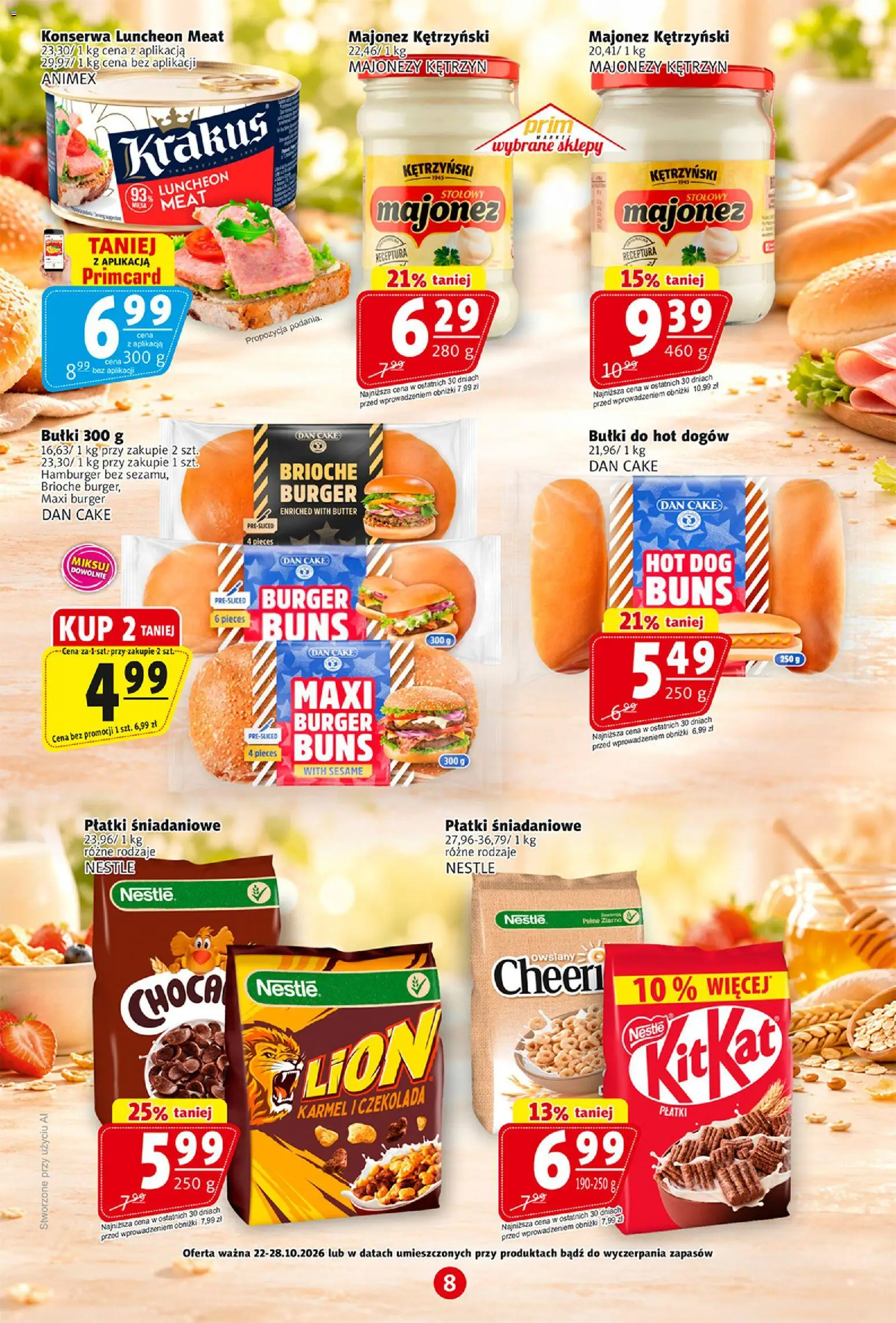 Prim Market gazetka od 22.10.2026 | Strona: 8 | Produkty: Bułki, Hamburger, Czekolada, Hot dog