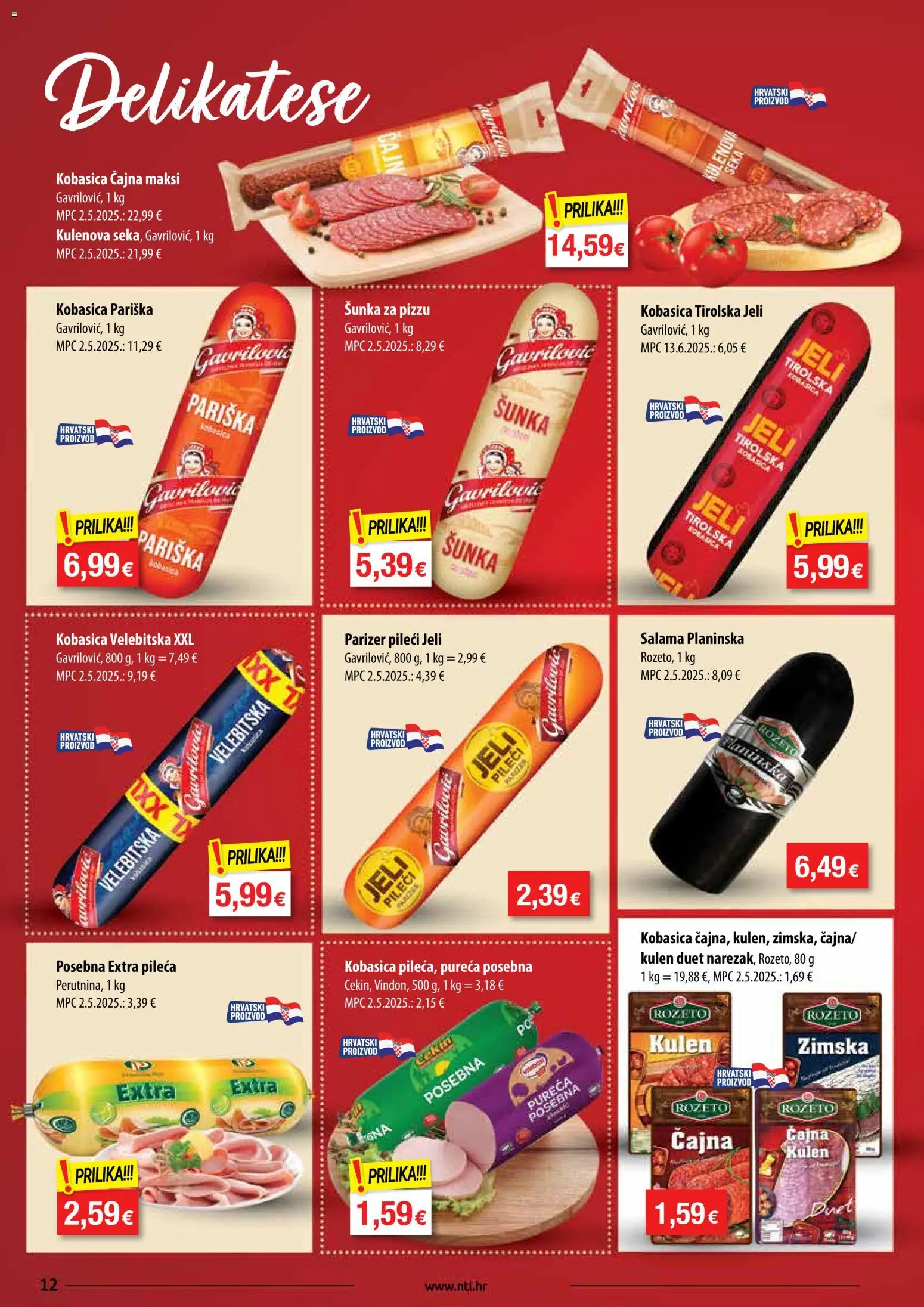 NTL katalog | vrijedi od 15.07.2026 | Stranica: 12 | Proizvodi: Salama, Šunka, Kobasica, Parizer