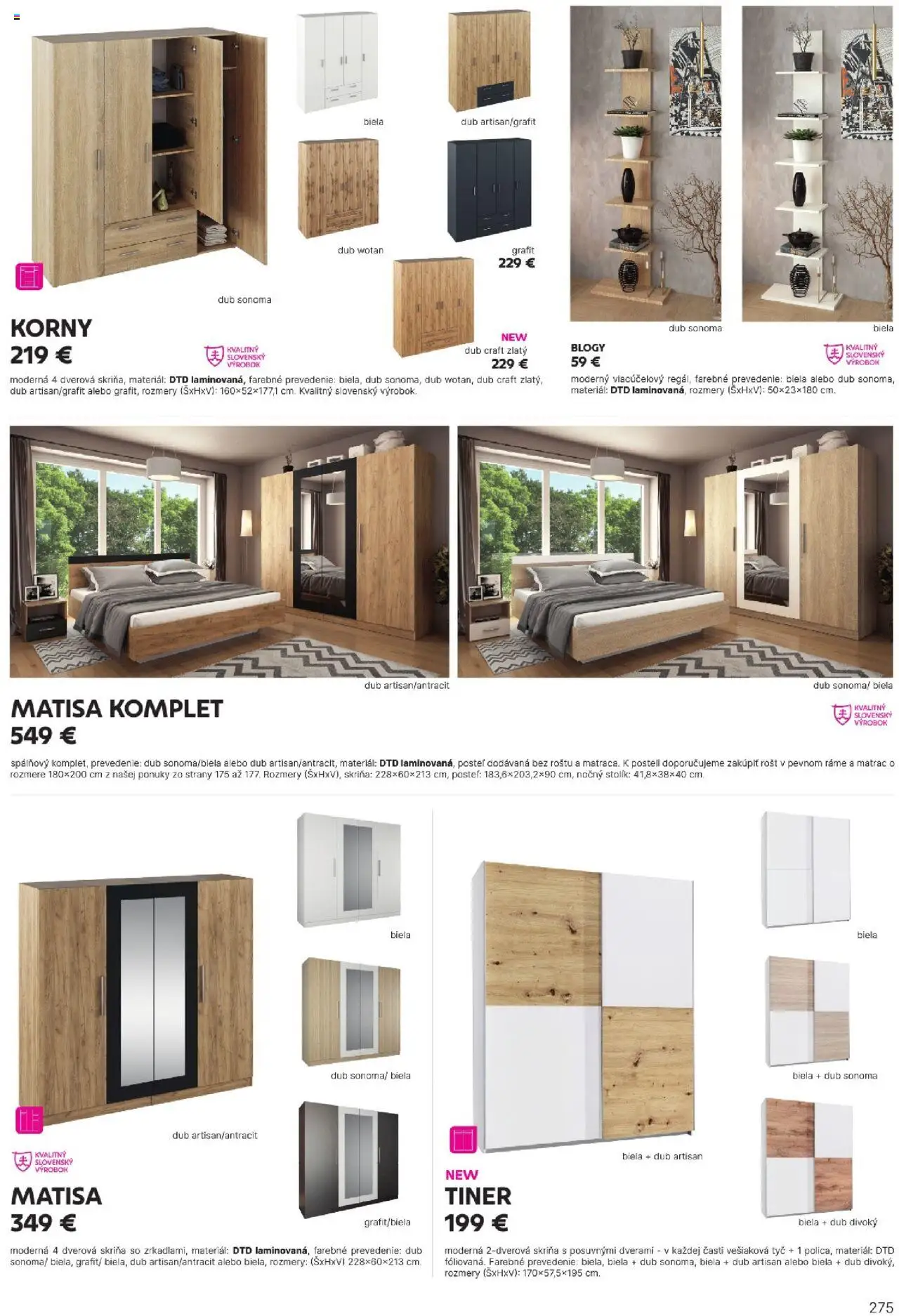 Nové Kondela akcie – leták je platný od 16.05.2025 | Strana: 275 | Produkty: Matrac, Posteľ, Skriňa s posuvnými dverami, Skriňa