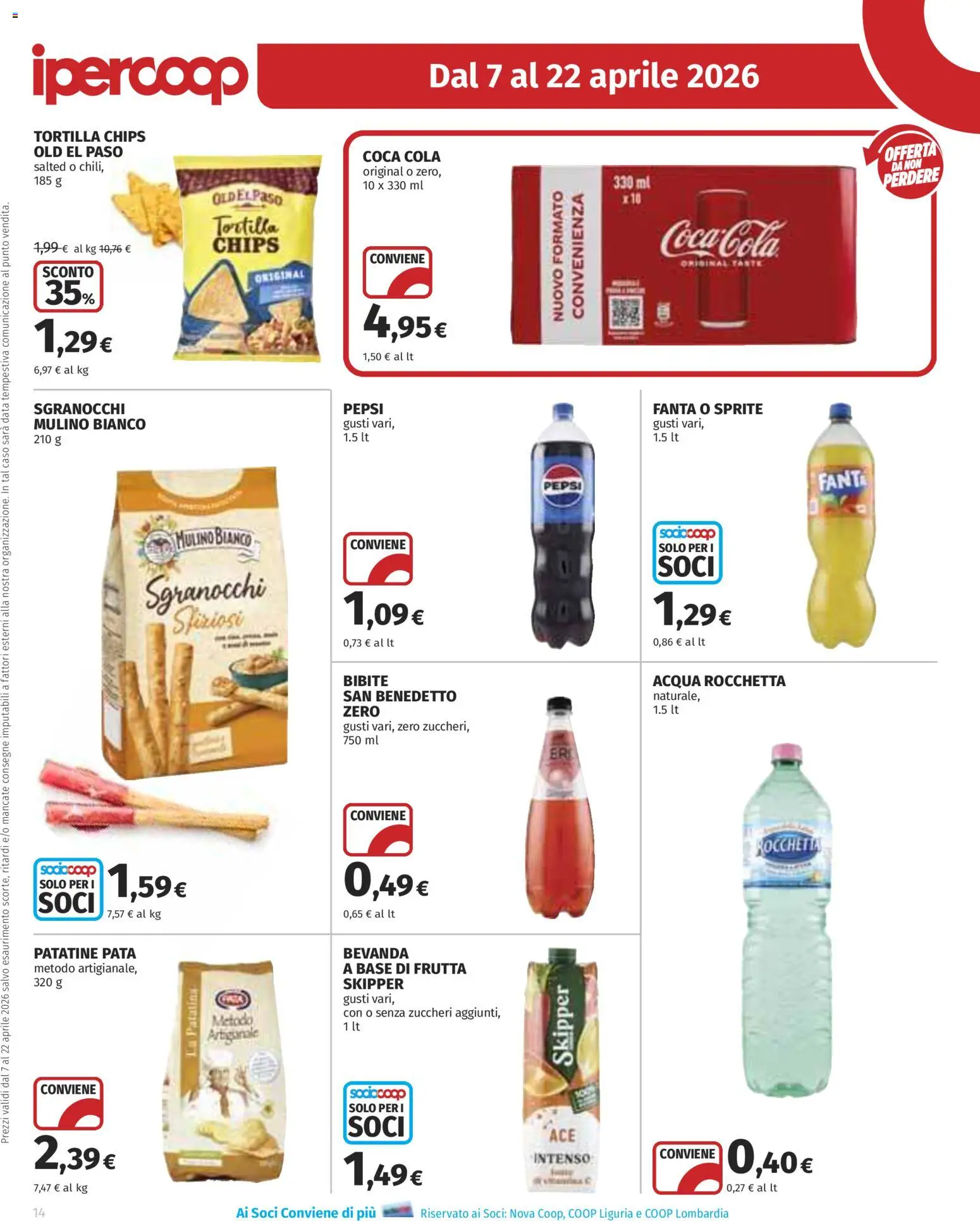 Volantino Ipercoop del 07.04.2026 | Pagina: 14 | Prodotti: Acqua, Data, Bibite, Coca Cola