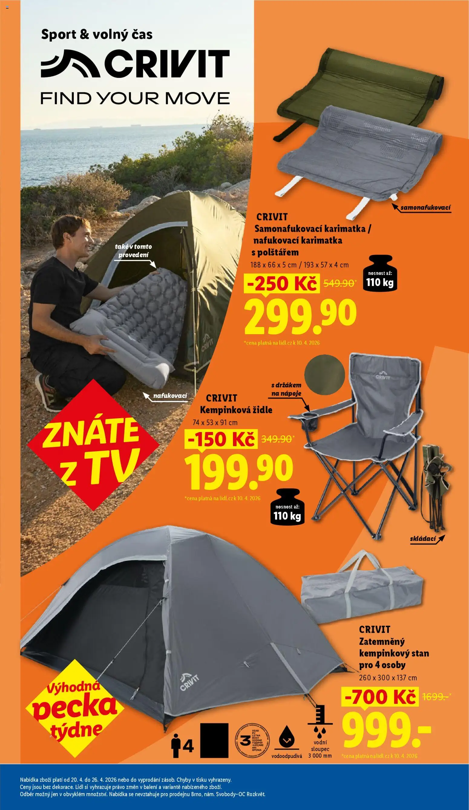 Lidl leták od 20.04.2026 | Strana: 29 | Produkty: Tv, Karimatka, Nafukovací karimatka, Židle