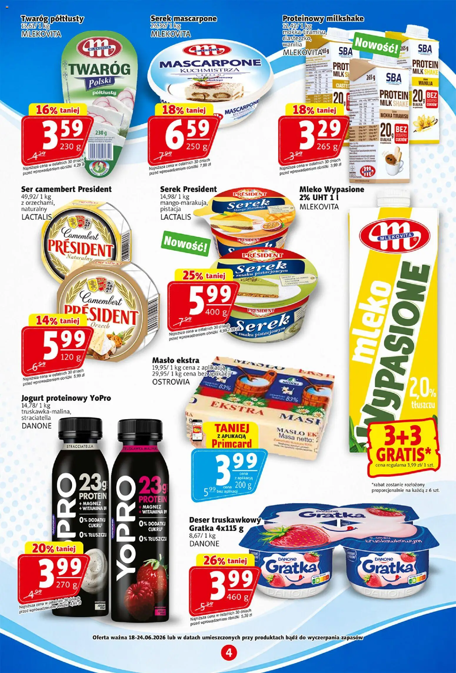 Prim Market gazetka od 18.06.2026 | Strona: 4 | Produkty: Mleko wypasione, Ser camembert, Mascarpone, Ser