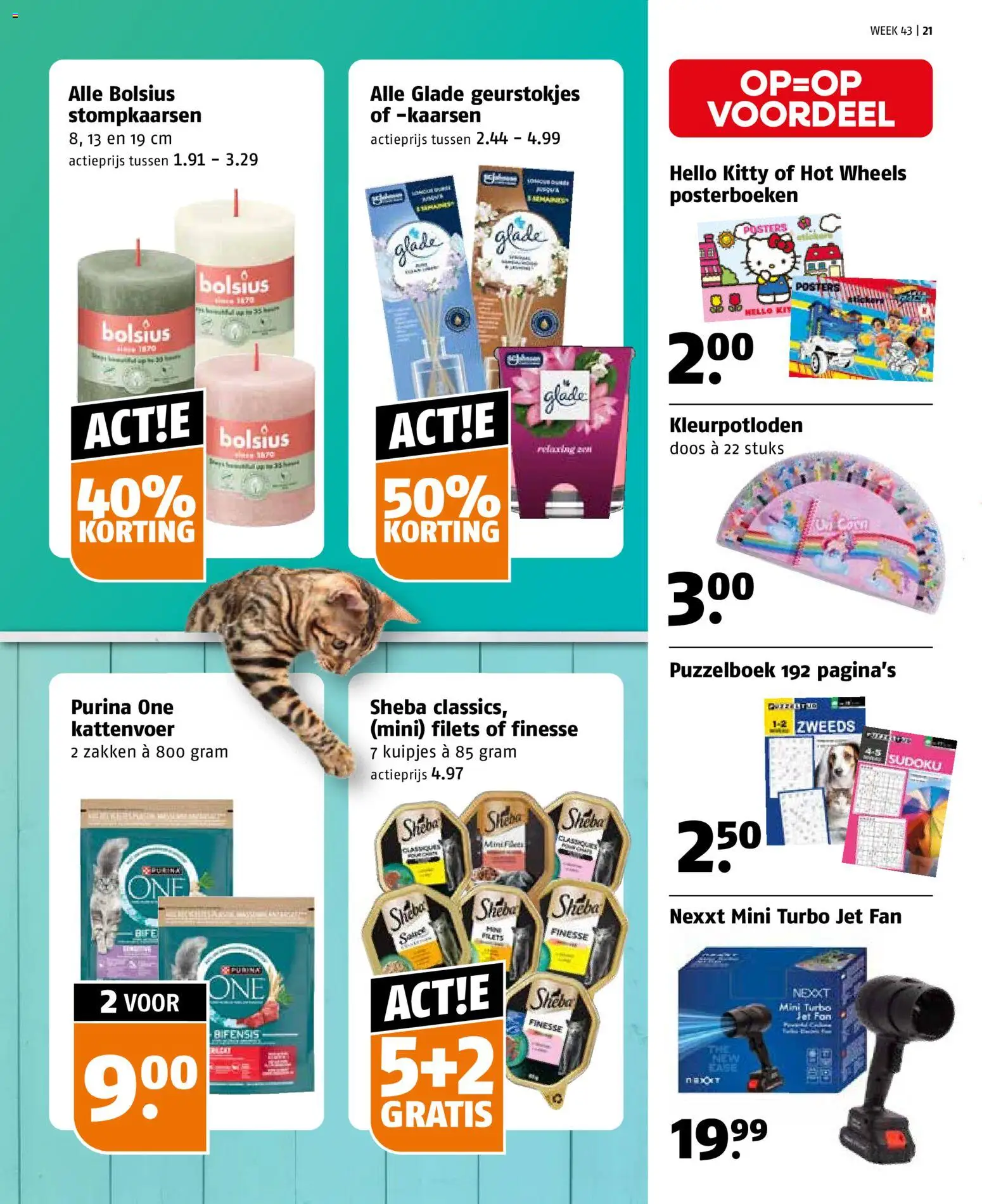 {H1} | Pagina: 21 | Producten: Kleurpotloden, Kattenvoer, Kaarsen