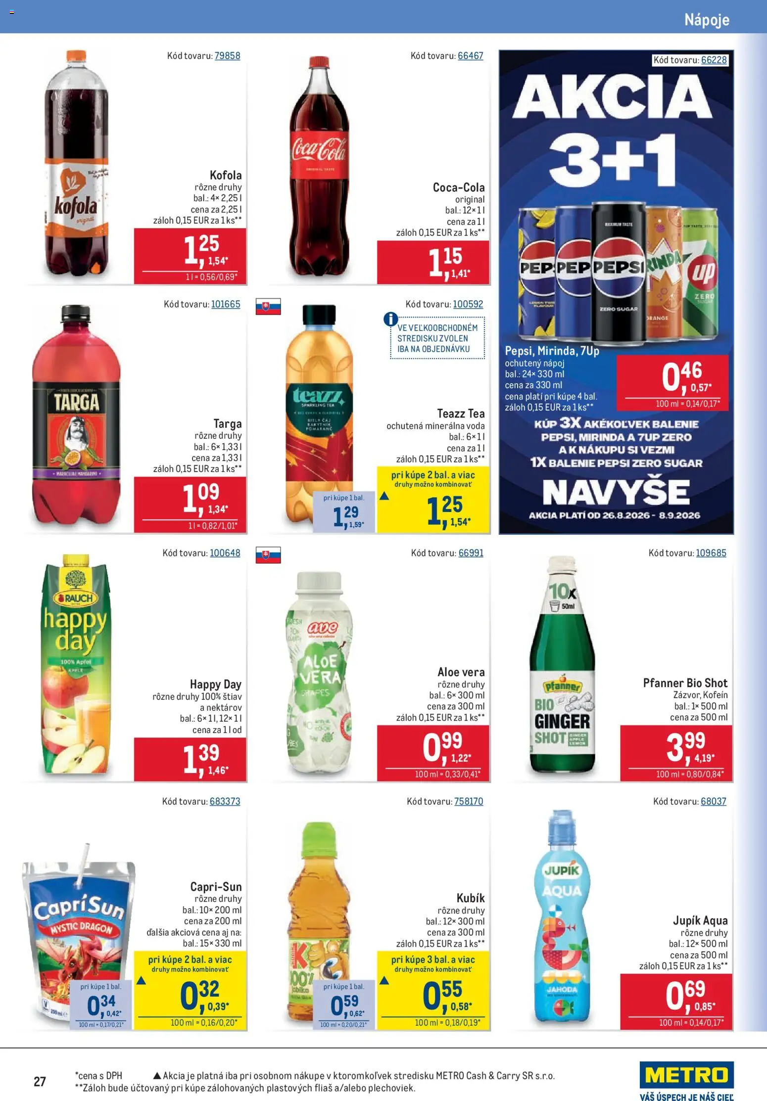 Nové Metro akcie – leták je platný od 26.08.2026 | Strana: 27 | Produkty: Nápoje, Voda, Minerálna voda, Pepsi Zero