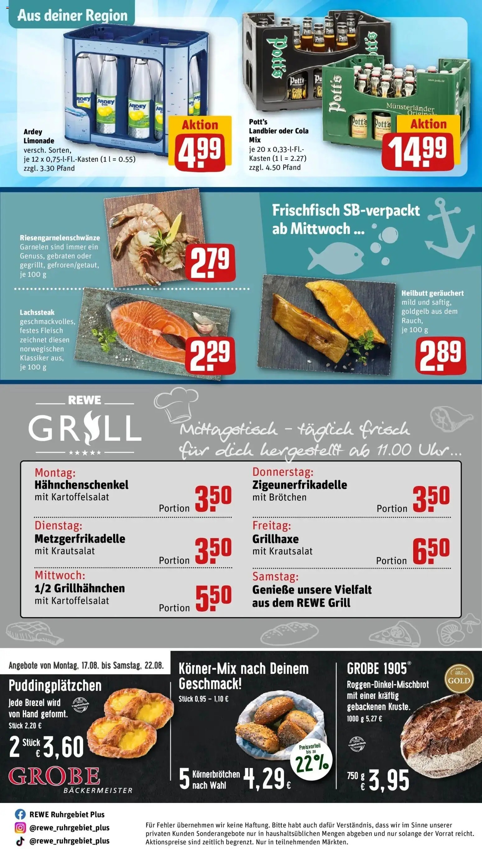 REWE Prospekt ab 17.08.2026 zum Blättern » Angebote | Seite: 30 | Produkte: Limonade, Garnelen, Fleisch, Uhr