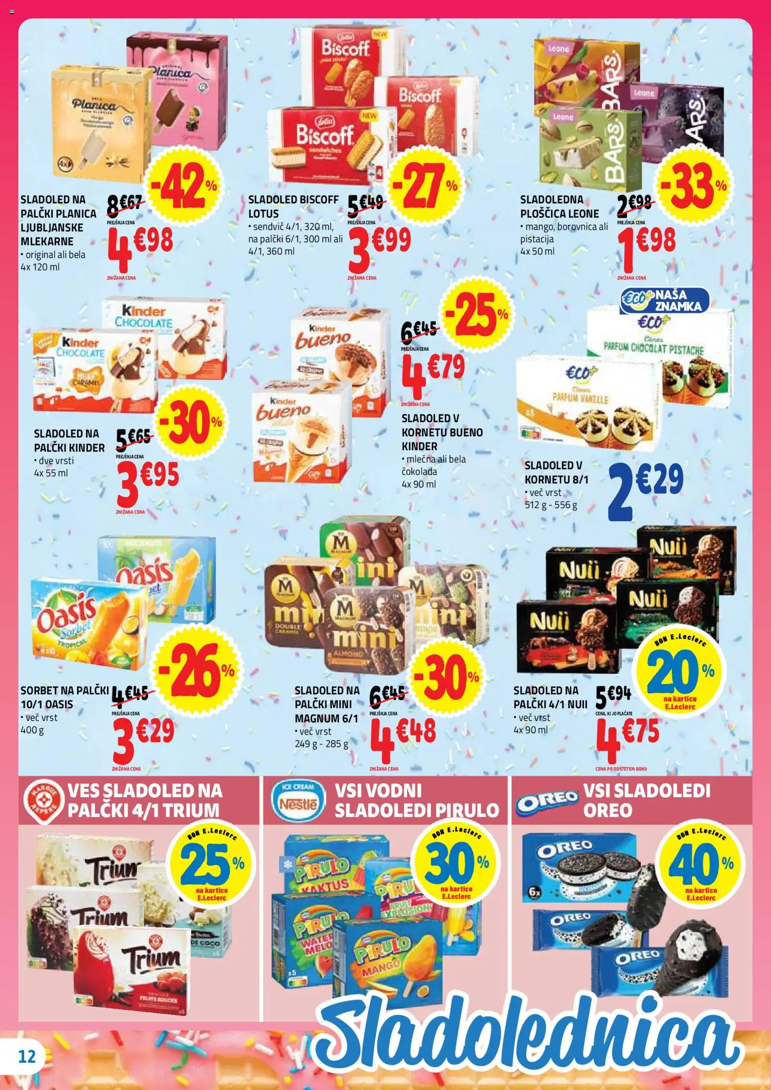 Novi E.leclerc katalog ponudbe – veljaven od 08.07.2026 | Stran: 12 | Izdelki: Parfum, Cokolada, Sladoled, Mango