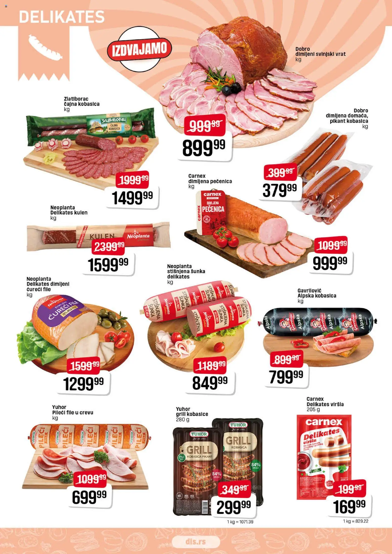 DIS katalog - važi od 09.04.2026 | Strana: 2 | Proizvode: Kulen, Šunka, Kobasica, Pečenica