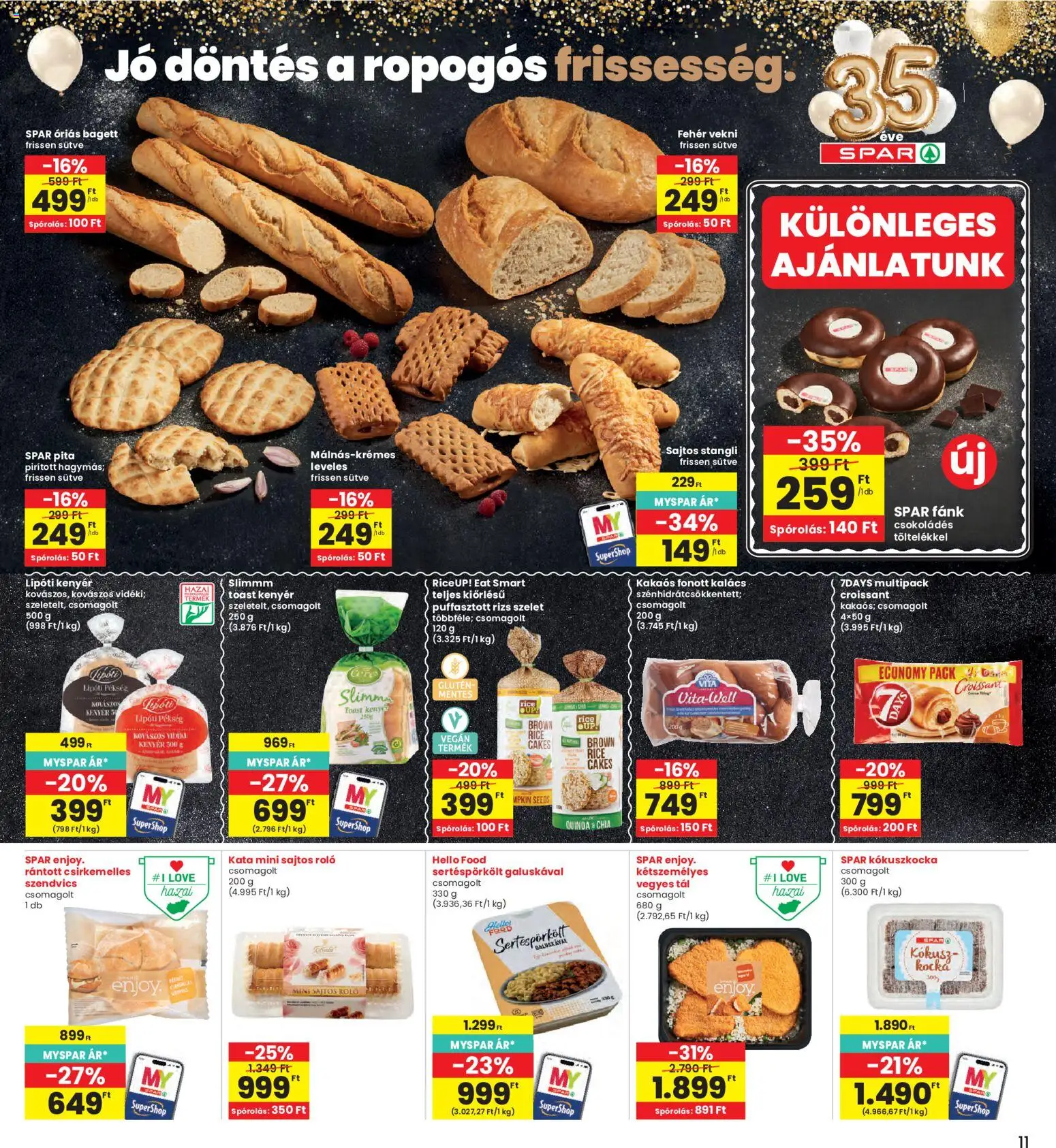 Interspar akciós ujság - amely érvényes a következő dátumtól: 11.06.2026 | Oldal: 11 | Termékek: Croissant, Szendvics, Bagett, Pita