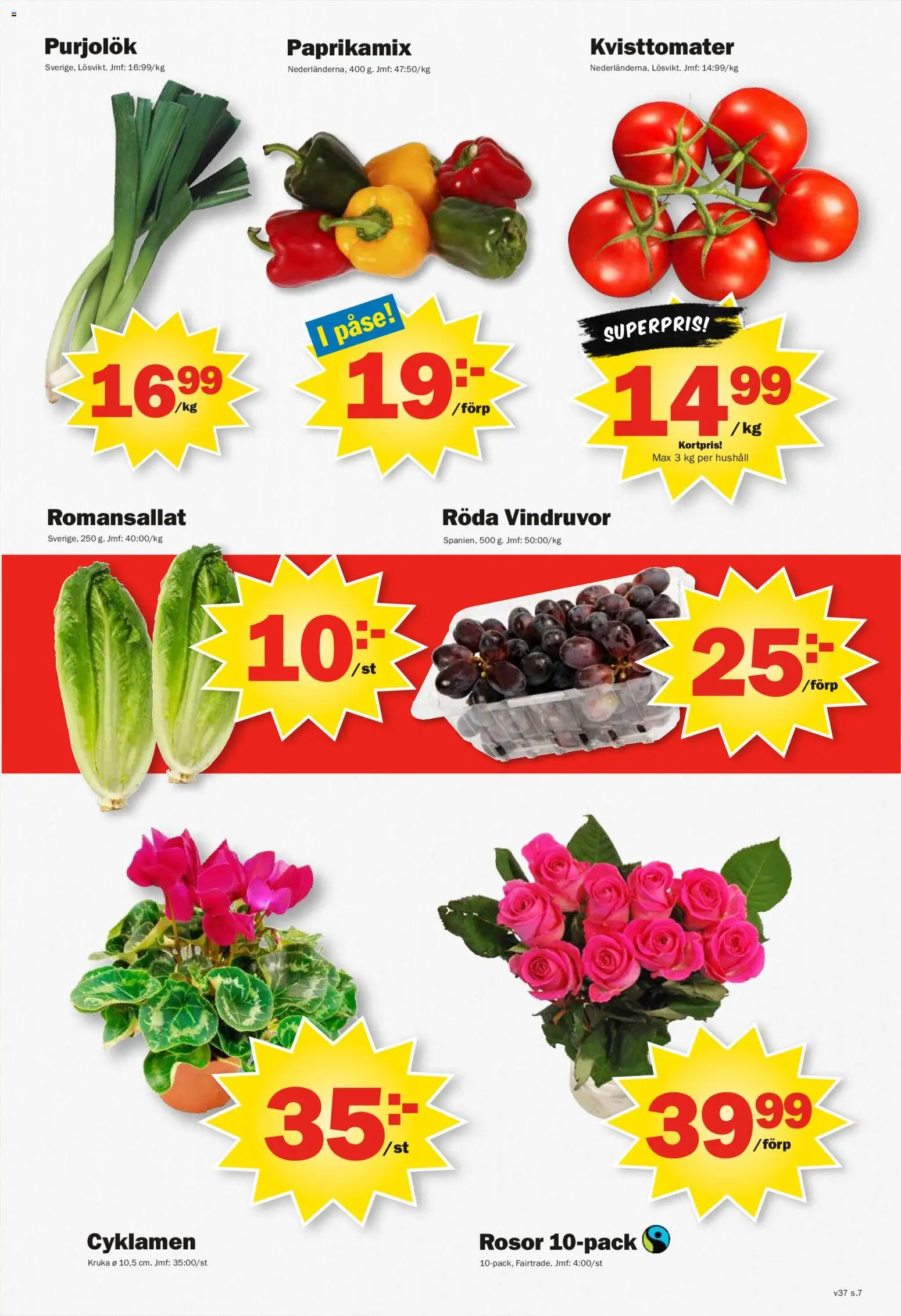 Pekås reklamblad aktuell från 07/09/2026 | Sida: 7 | Produkter: Vindruvor, Kruka, Purjolök
