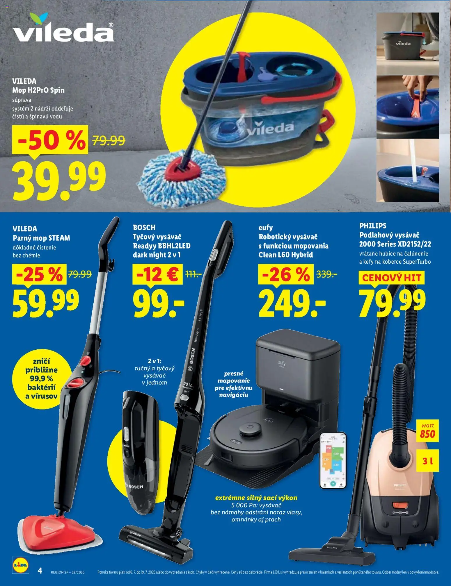Nové Lidl akcie – leták je platný od 06.07.2026 | Strana: 4 | Produkty: Robotický vysávač, Bosch, Tyčový vysávač, Vysávač