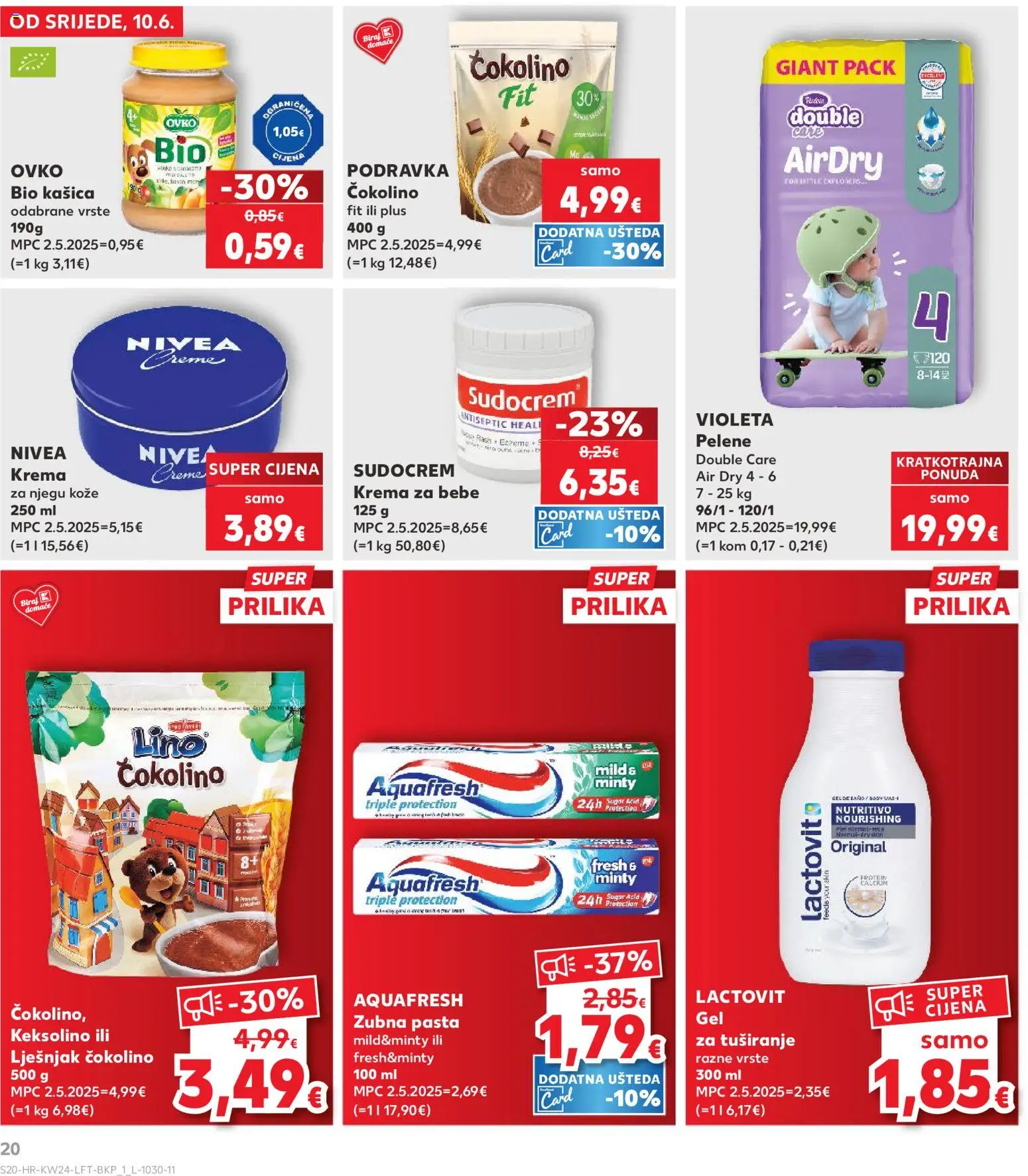 Kaufland katalog | vrijedi od 10.06.2026 | Stranica: 20 | Proizvodi: Pelene, Podravka, Krema, Čokolino