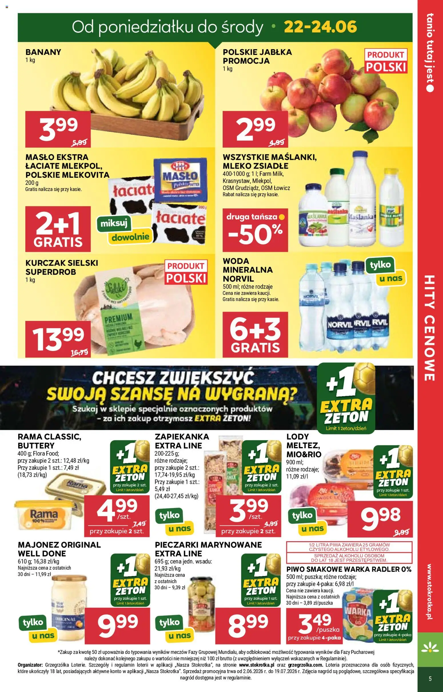 Stokrotka gazetka - Market od 18.06.2026 | Strona: 5 | Produkty: Warka, Mleko, Piwo, Jabłka
