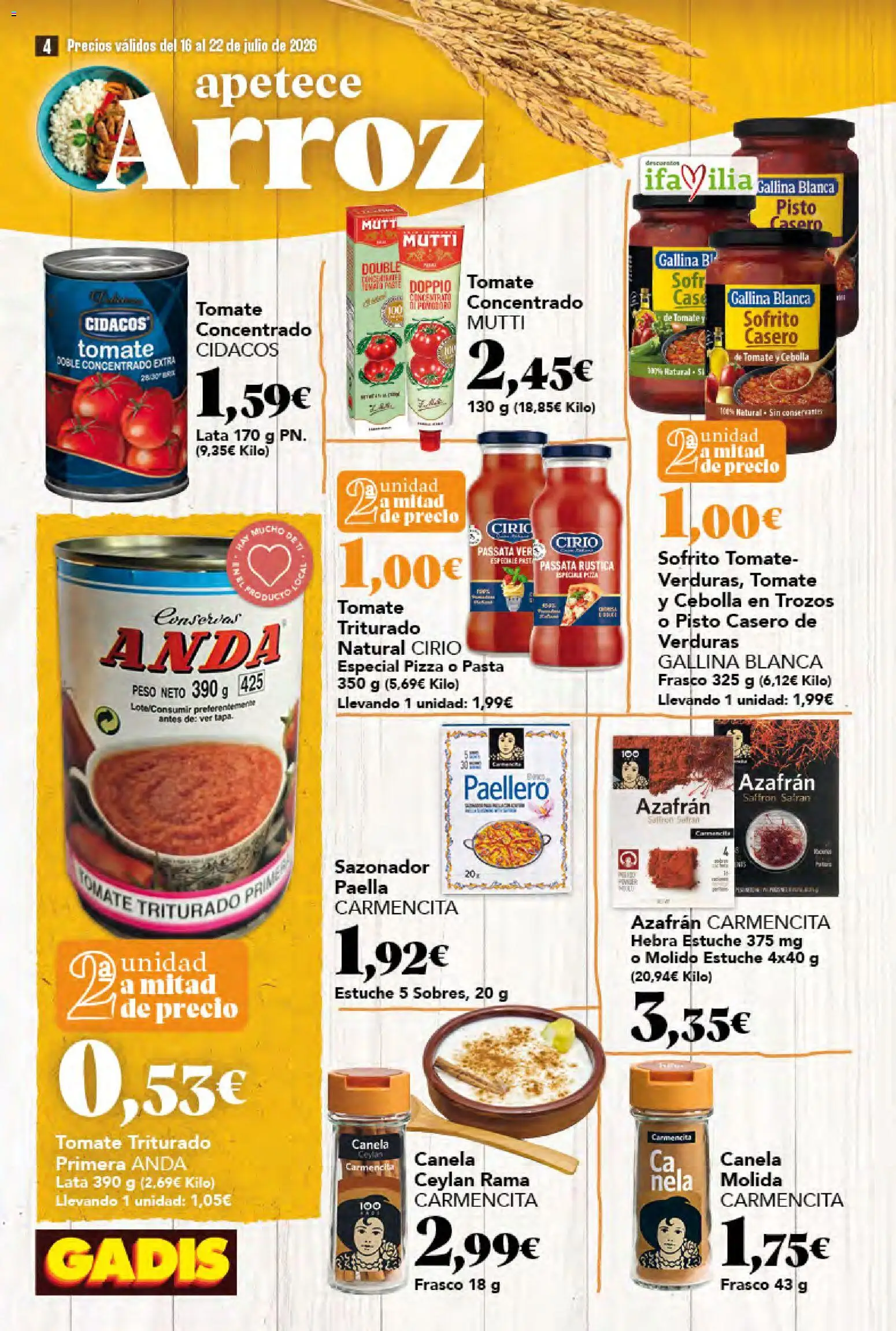 Gadis folleto │ válido desde el 16/07/2026 | Página: 4 | Productos: Pizza, Sazonador, Παγωμένο τσάι, Tomate triturado
