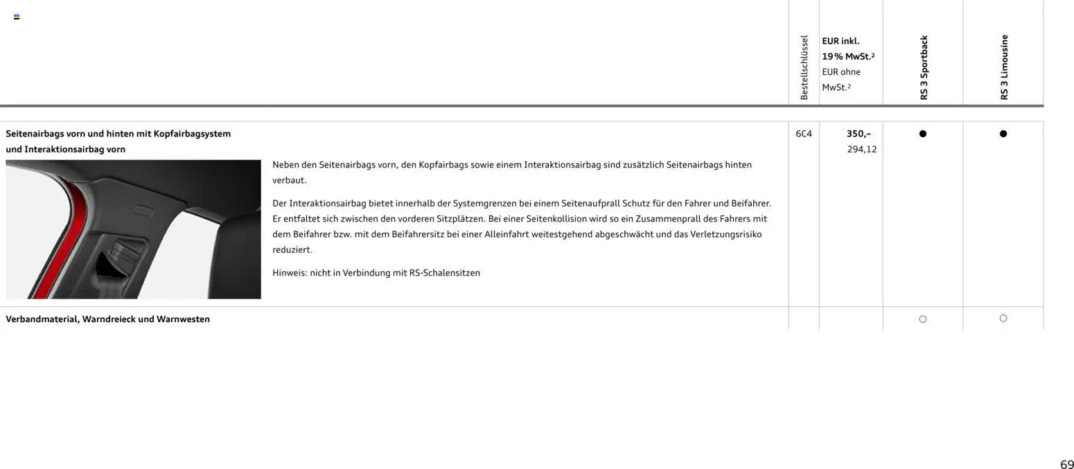 Audi RS 3 Sportback / RS 3 Limousine – gültig ab 28.10.2025 | Seite: 69