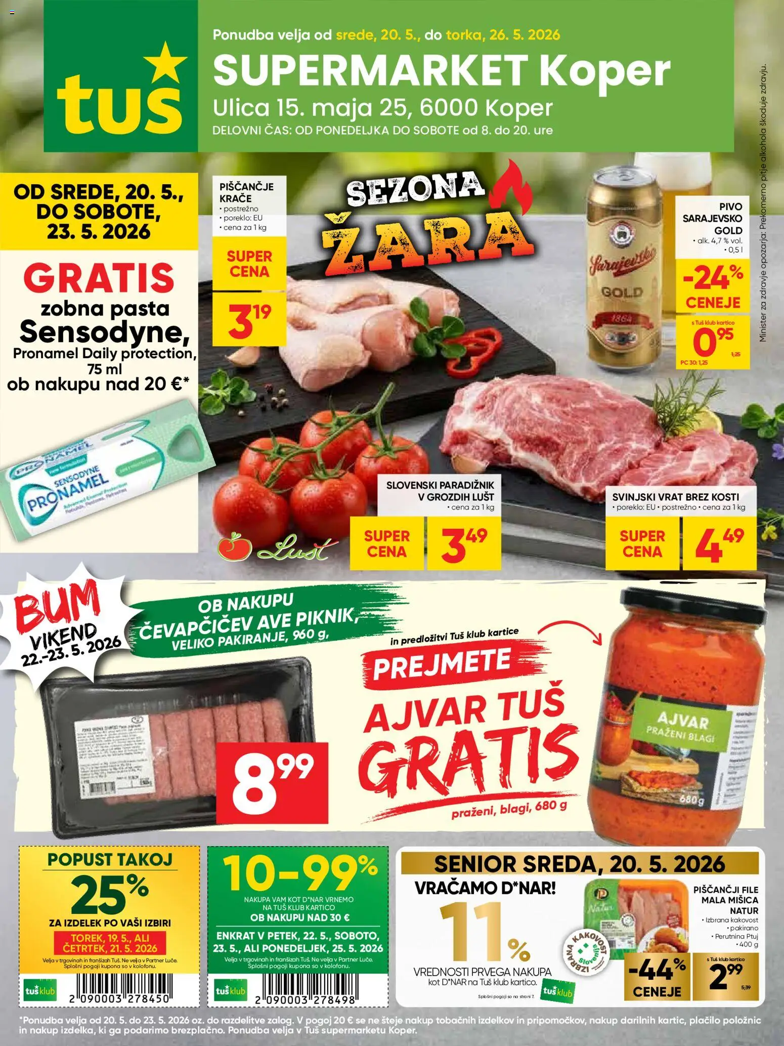 Novi Tuš katalog ponudbe – veljaven od 20.05.2026 | Stran: 9 | Izdelki: Ajvar, Zobna pasta, Pivo, Paradiznik