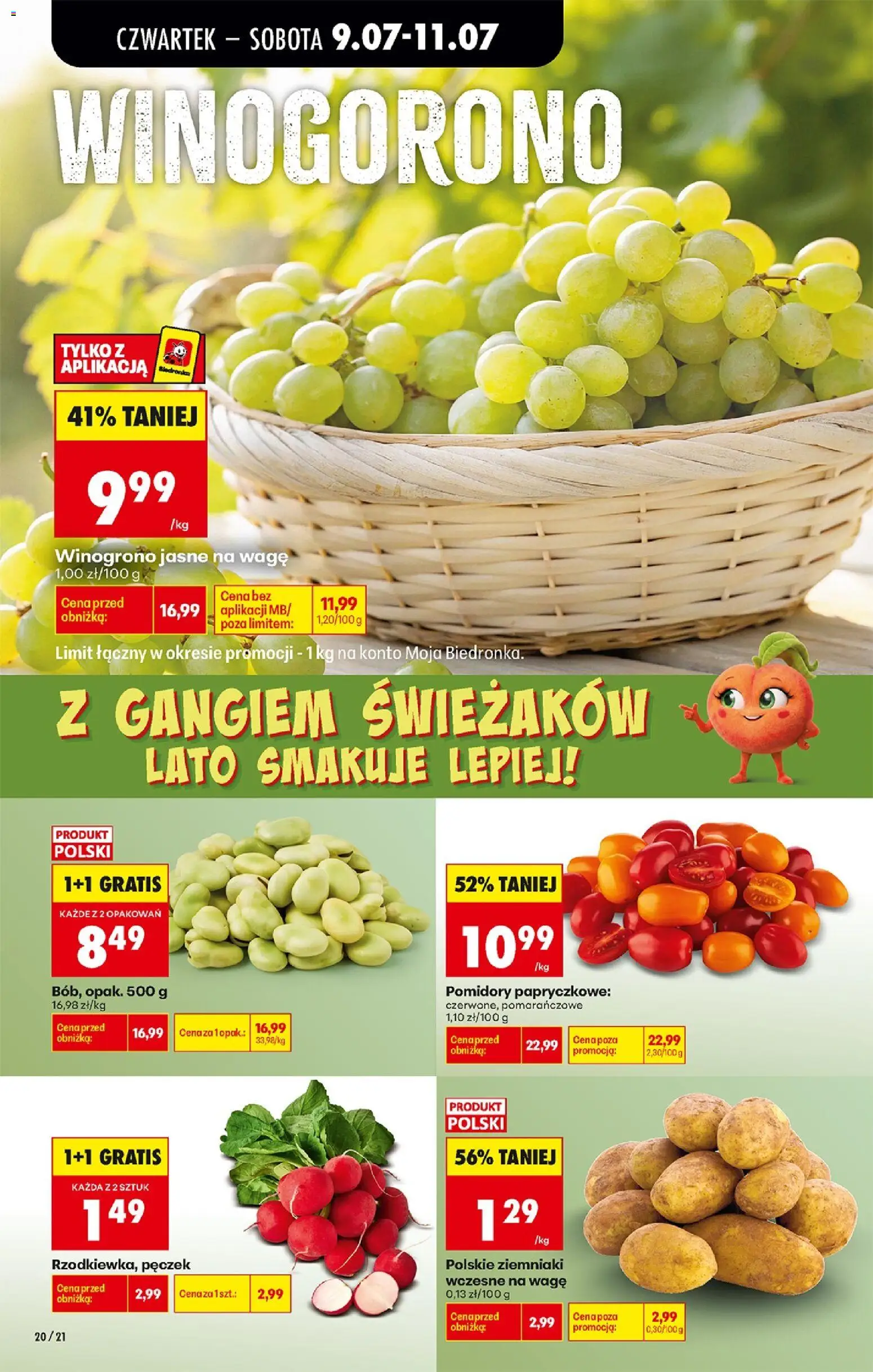 Biedronka gazetka od czwartku od 09.07.2026 | Strona: 22 | Produkty: Winogrono, Pomidory, Pomidory papryczkowe, Ziemniaki