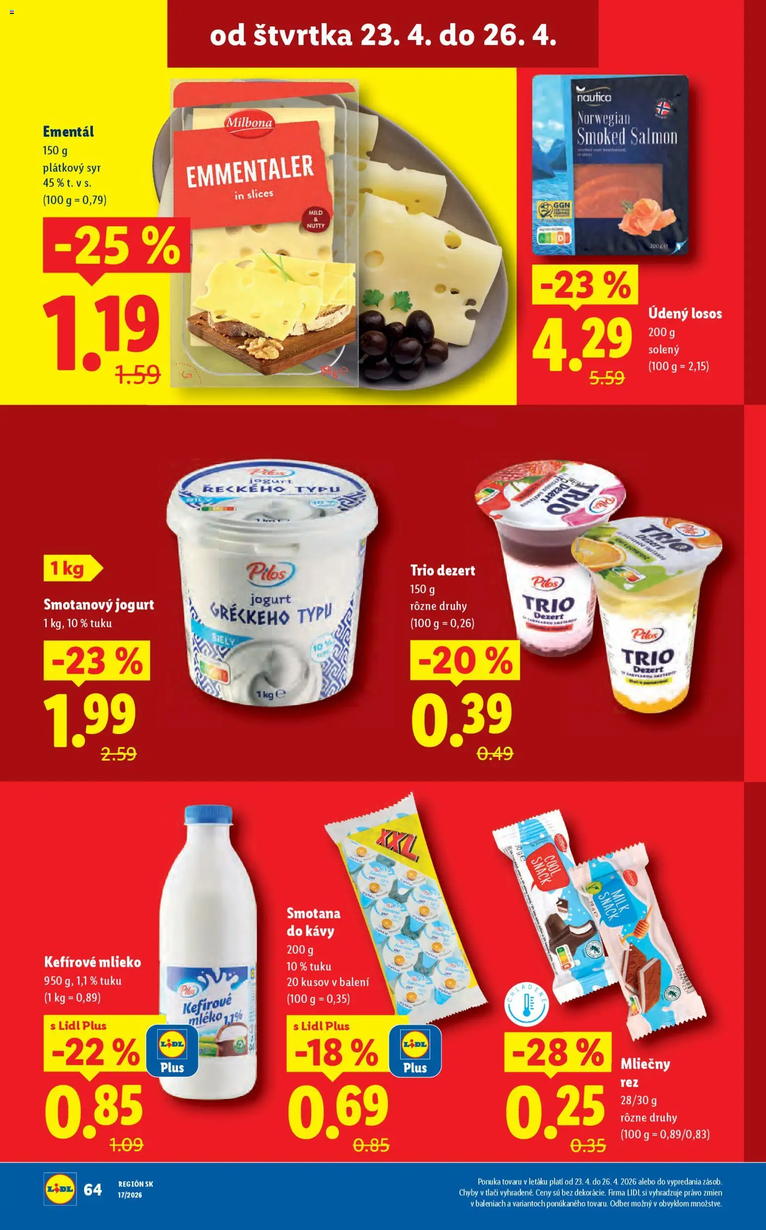 Nové Lidl akcie – leták je platný od 20.04.2026 | Strana: 74 | Produkty: Mlieko, Jogurt, Smotana, Losos