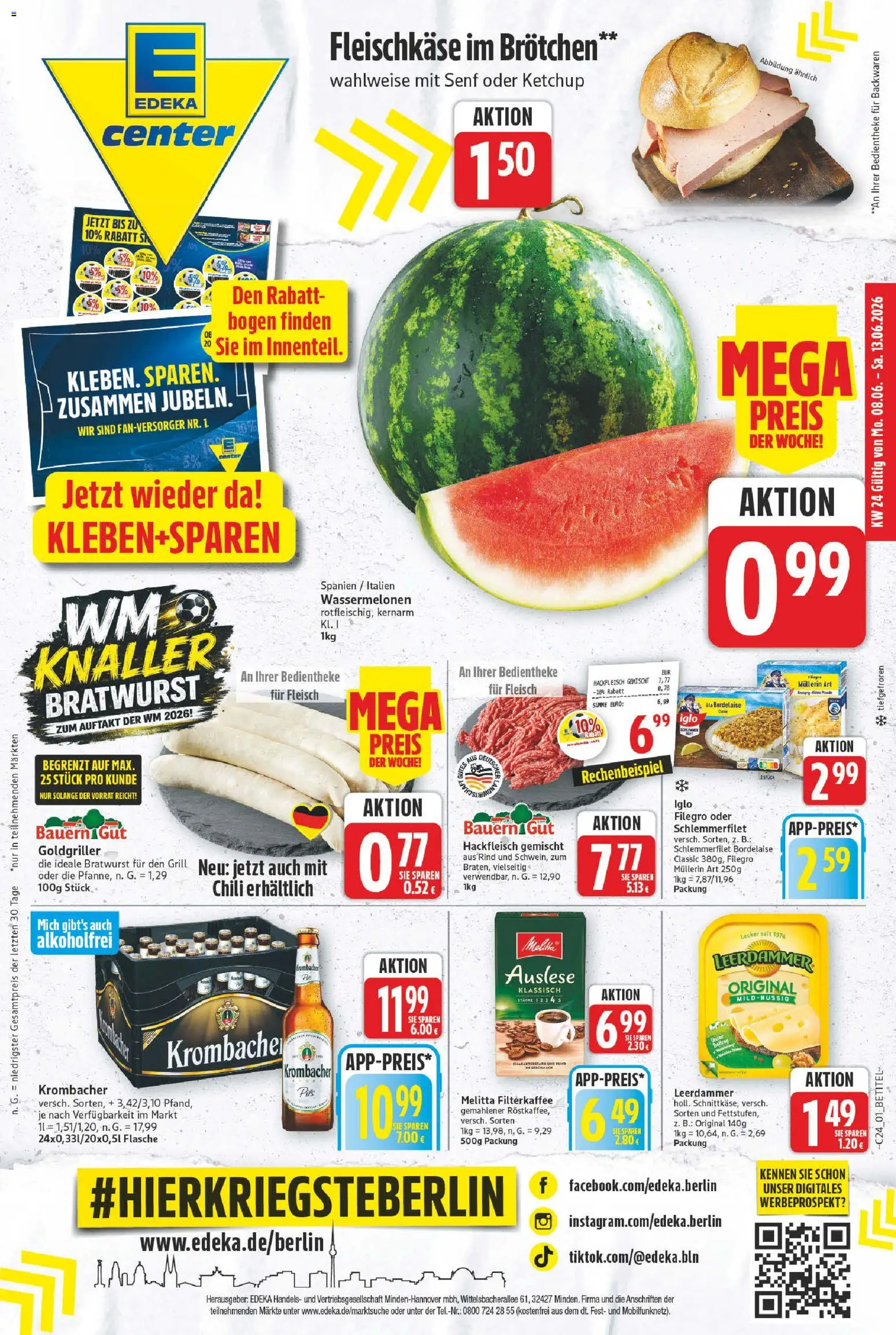 E center Prospekt – gültig ab 08.06.2026 | Seite: 1 | Produkte: Iglo, Bratwurst, Chili, Fleisch
